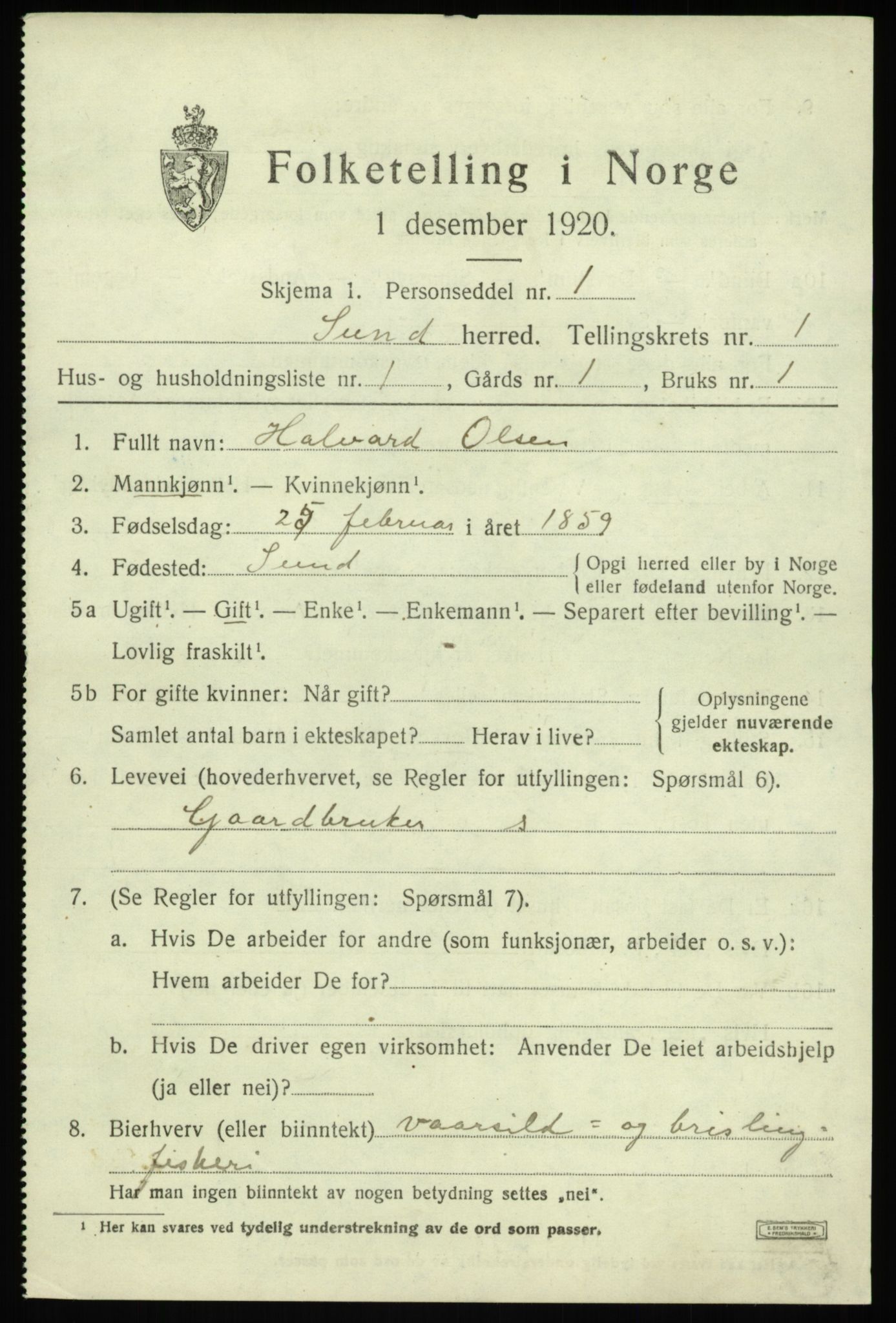 SAB, 1920 census for Sund, 1920, p. 919