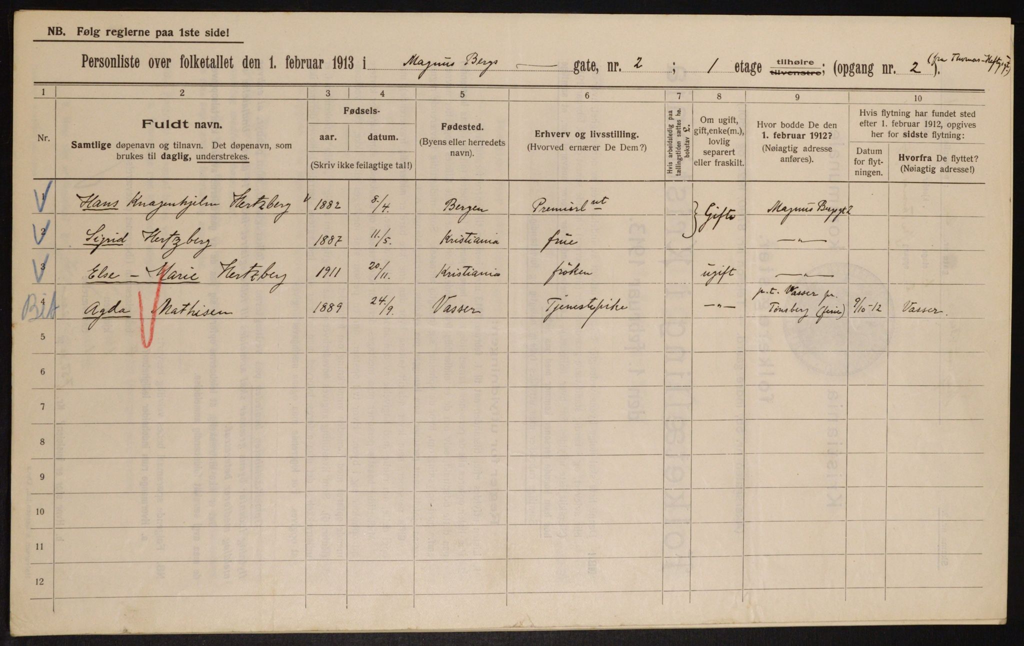 OBA, Municipal Census 1913 for Kristiania, 1913, p. 58871