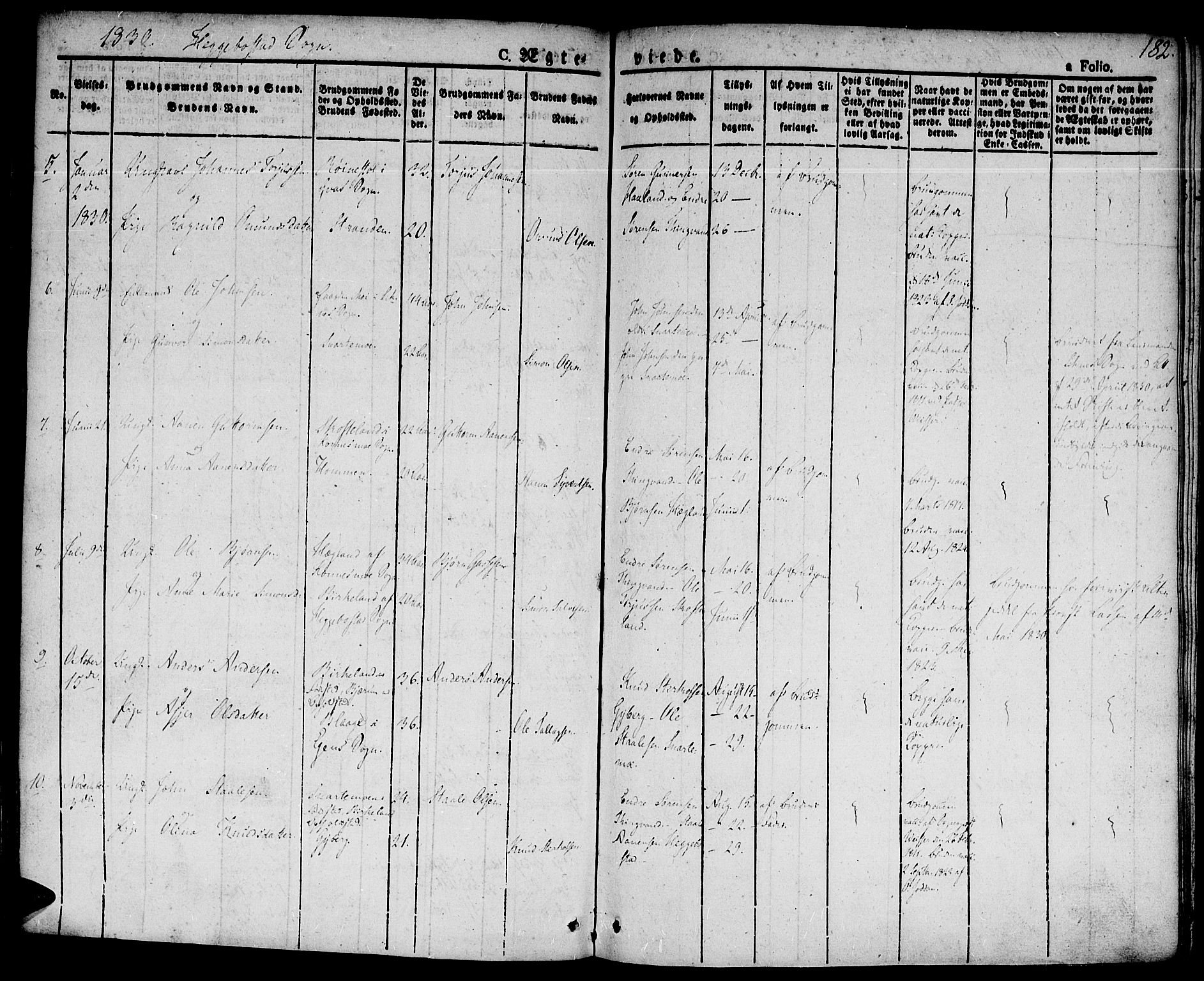 Hægebostad sokneprestkontor, SAK/1111-0024/F/Fa/Faa/L0003: Parish register (official) no. A 3 /1, 1825-1834, p. 182