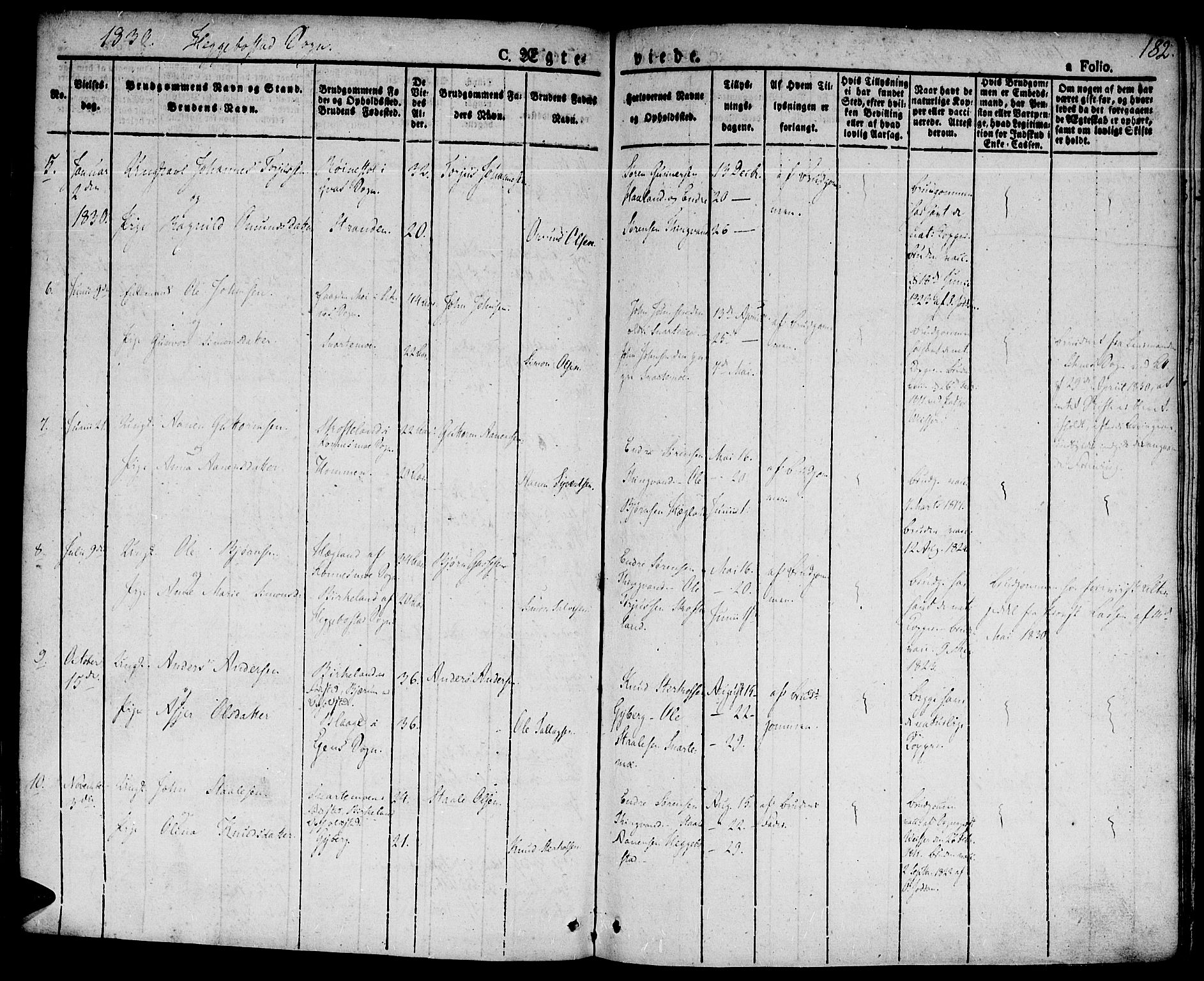 Hægebostad sokneprestkontor, AV/SAK-1111-0024/F/Fa/Faa/L0003: Parish register (official) no. A 3 /1, 1825-1834, p. 182