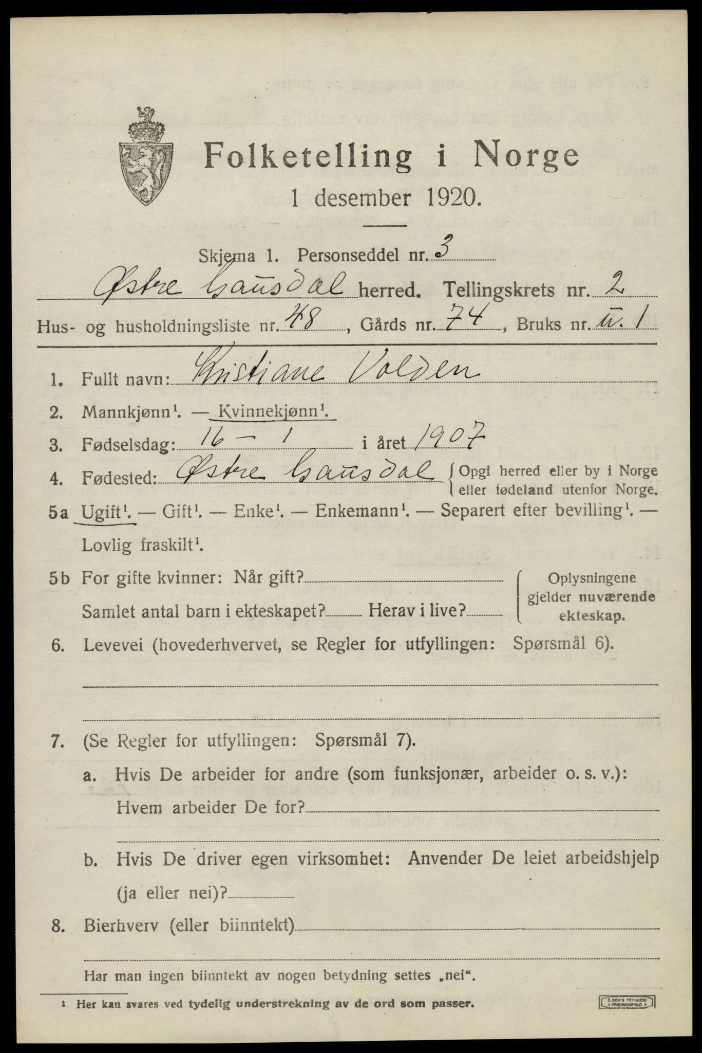 SAH, 1920 census for Østre Gausdal, 1920, p. 1894