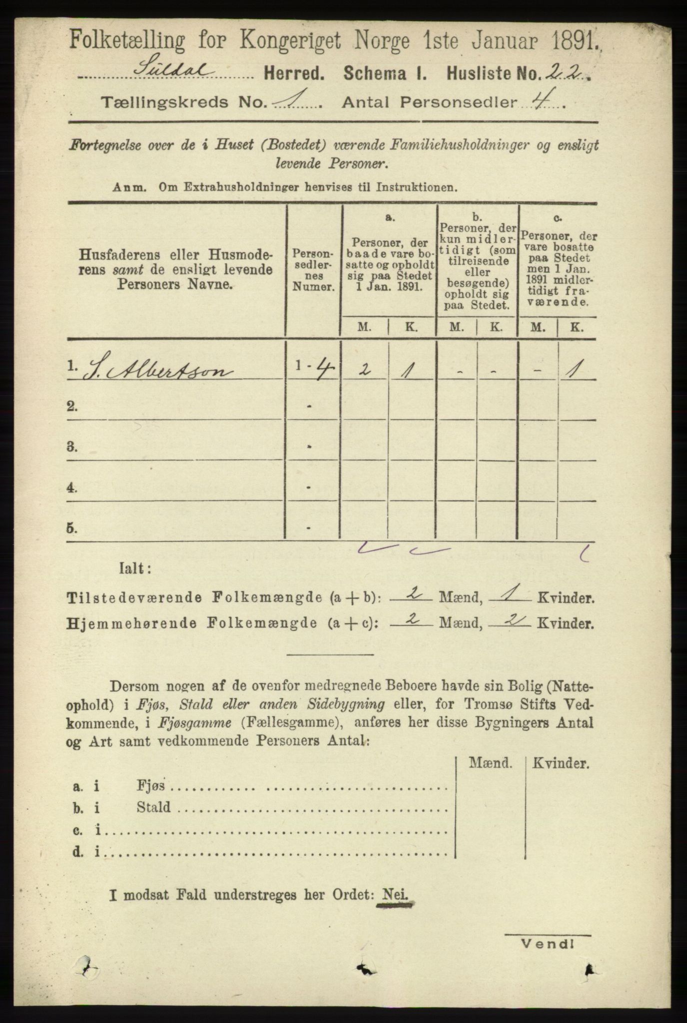 RA, 1891 census for 1134 Suldal, 1891, p. 46