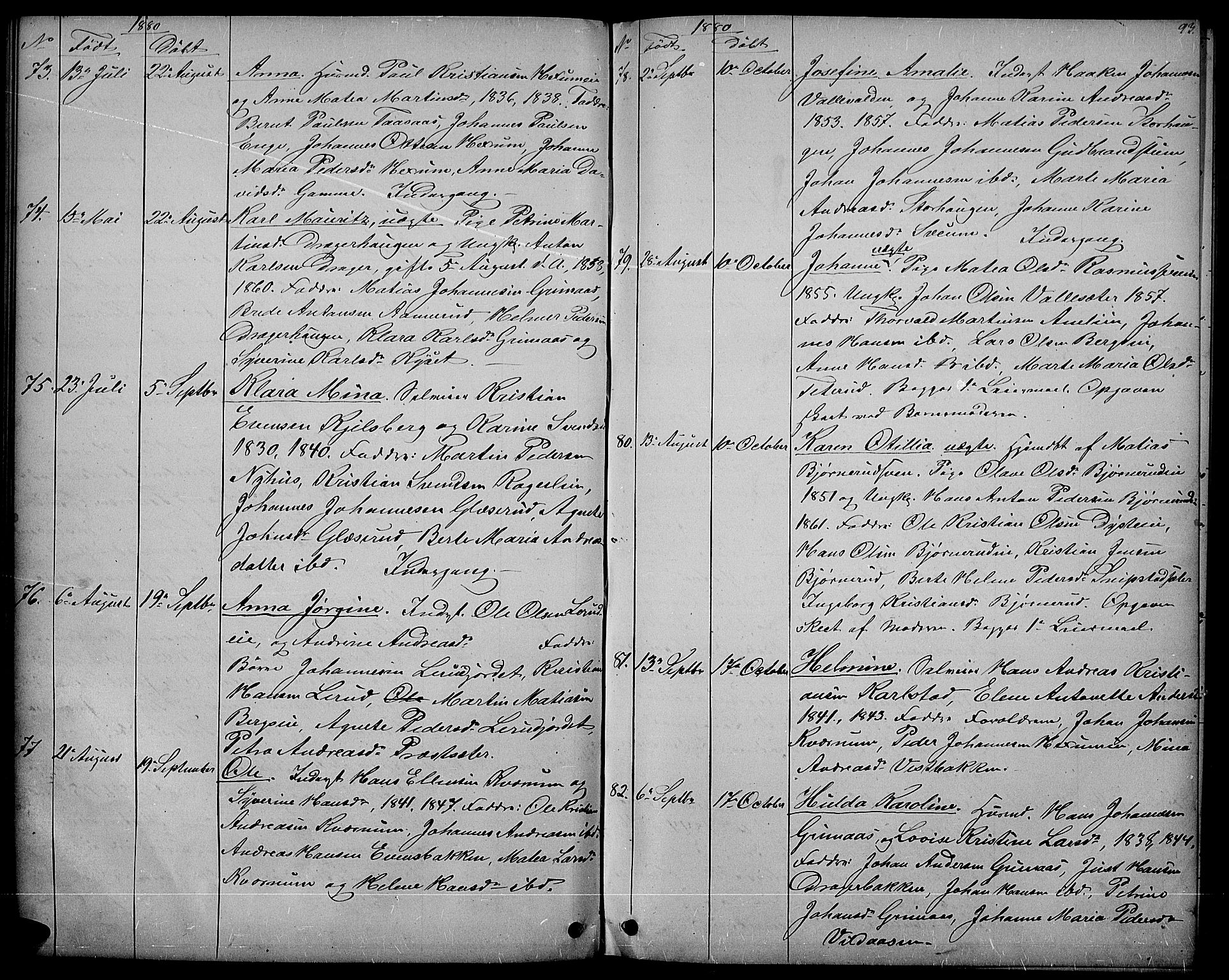 Vestre Toten prestekontor, SAH/PREST-108/H/Ha/Hab/L0006: Parish register (copy) no. 6, 1870-1887, p. 93