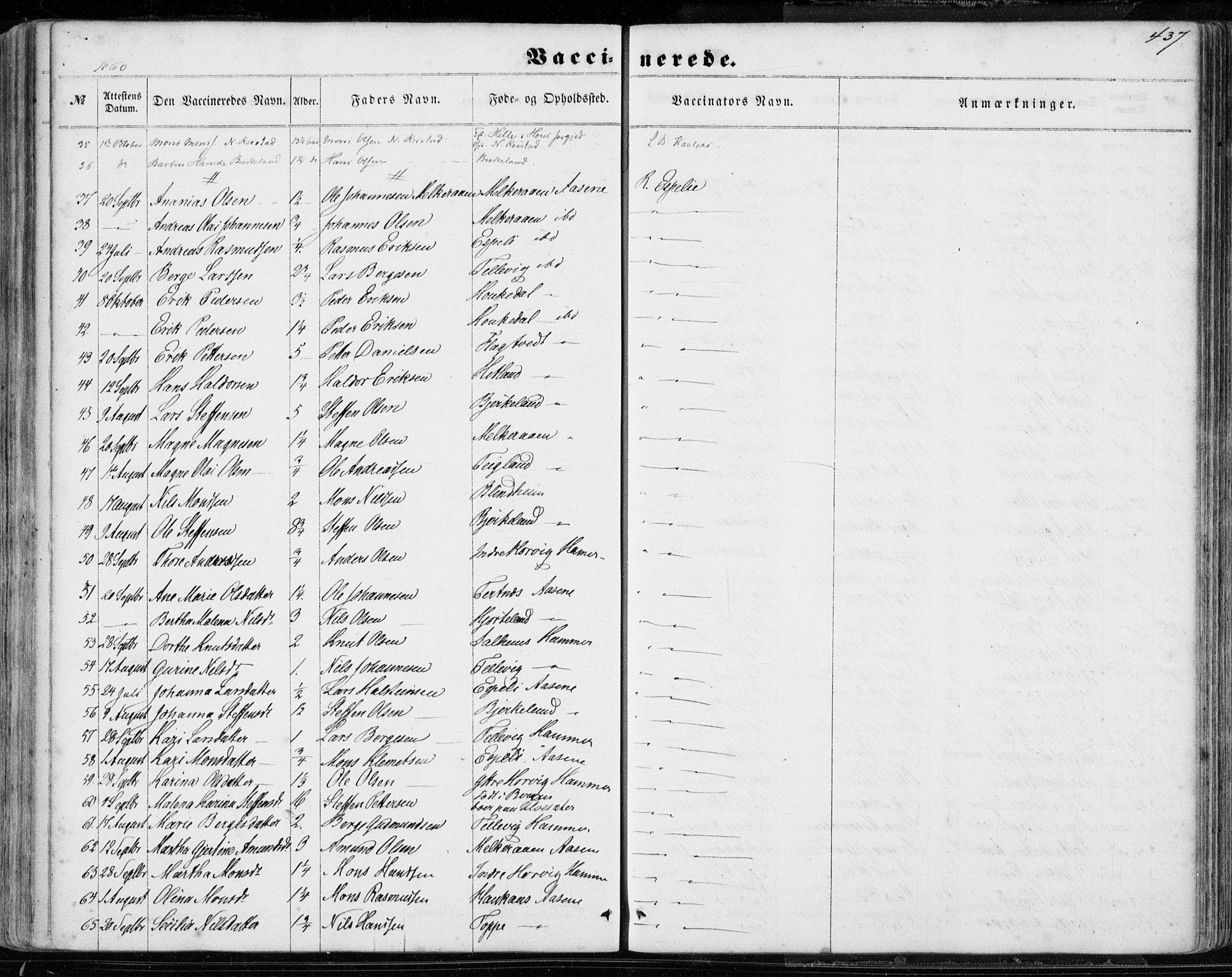 Hamre sokneprestembete, SAB/A-75501/H/Ha/Haa/Haaa/L0014: Parish register (official) no. A 14, 1858-1872, p. 437