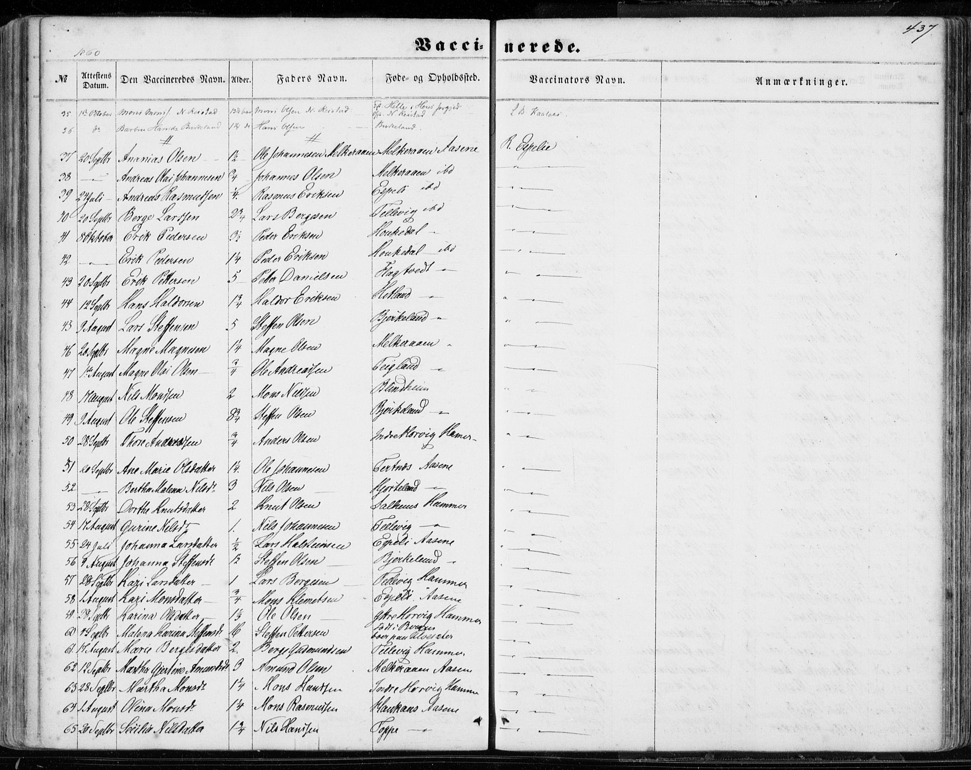 Hamre sokneprestembete, AV/SAB-A-75501/H/Ha/Haa/Haaa/L0014: Parish register (official) no. A 14, 1858-1872, p. 437