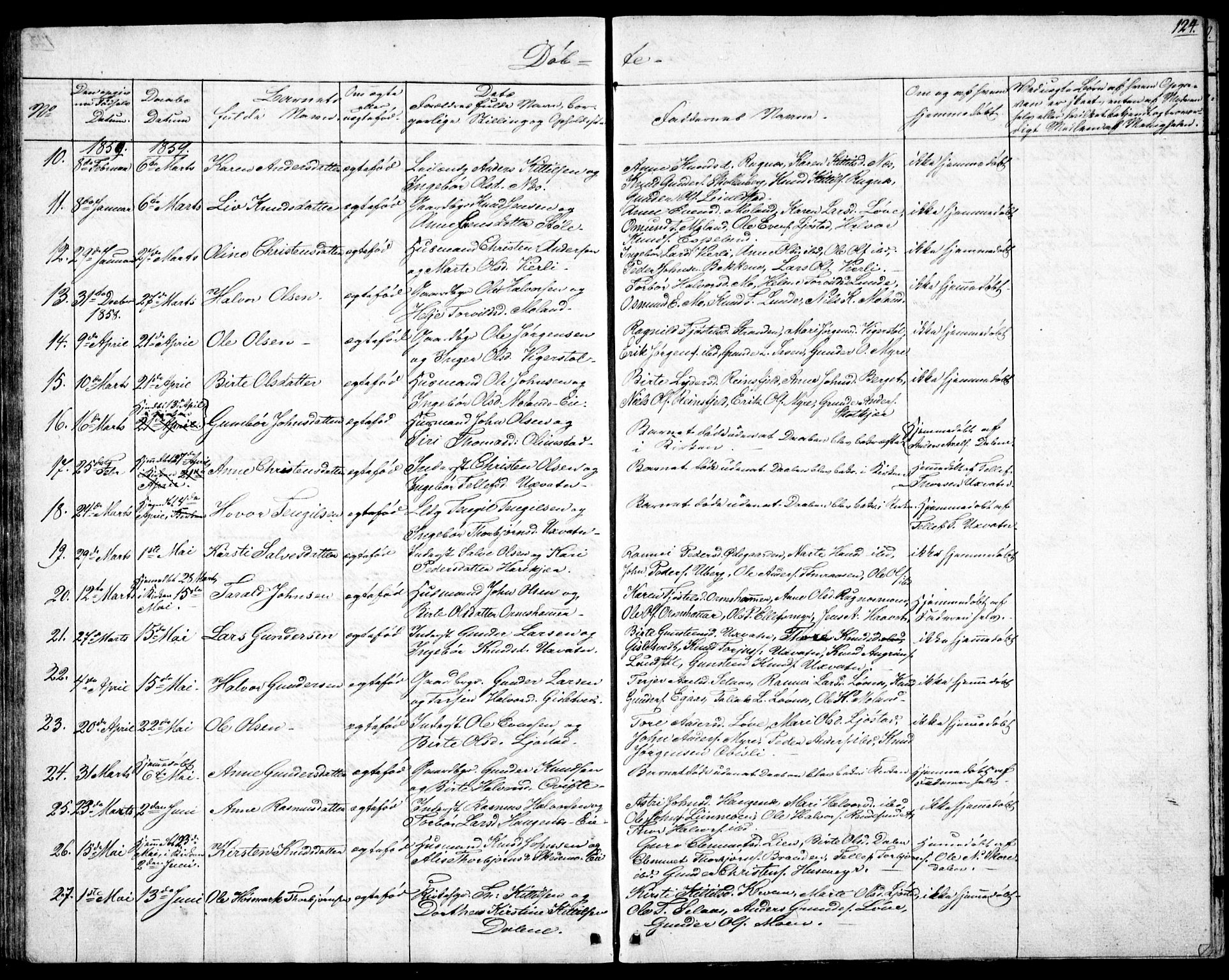 Gjerstad sokneprestkontor, AV/SAK-1111-0014/F/Fb/Fbb/L0002: Parish register (copy) no. B 2, 1831-1862, p. 124