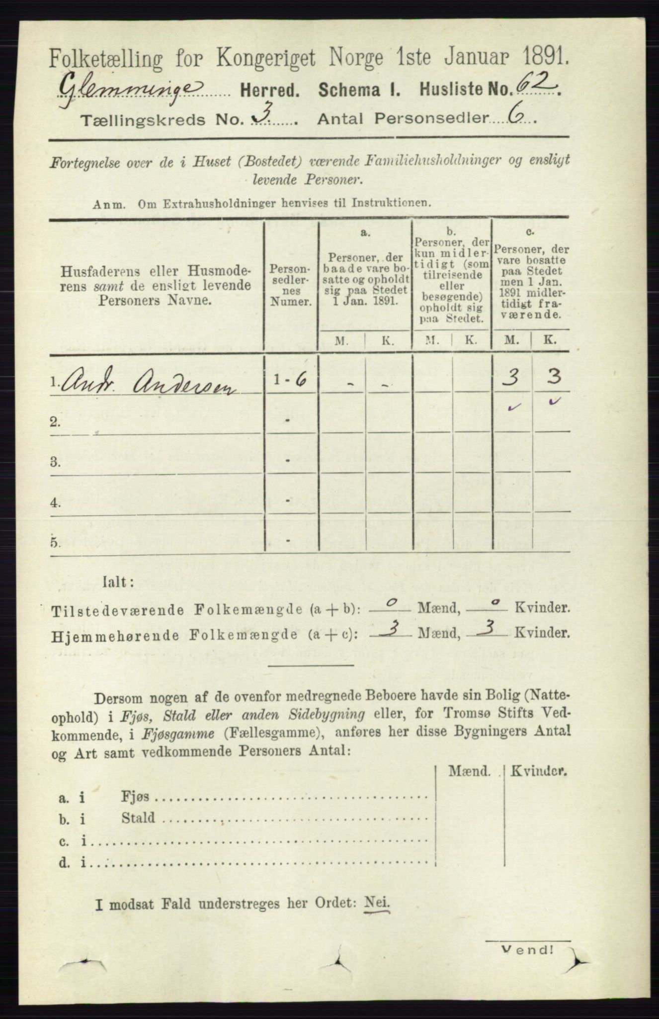 RA, 1891 census for 0132 Glemmen, 1891, p. 1854