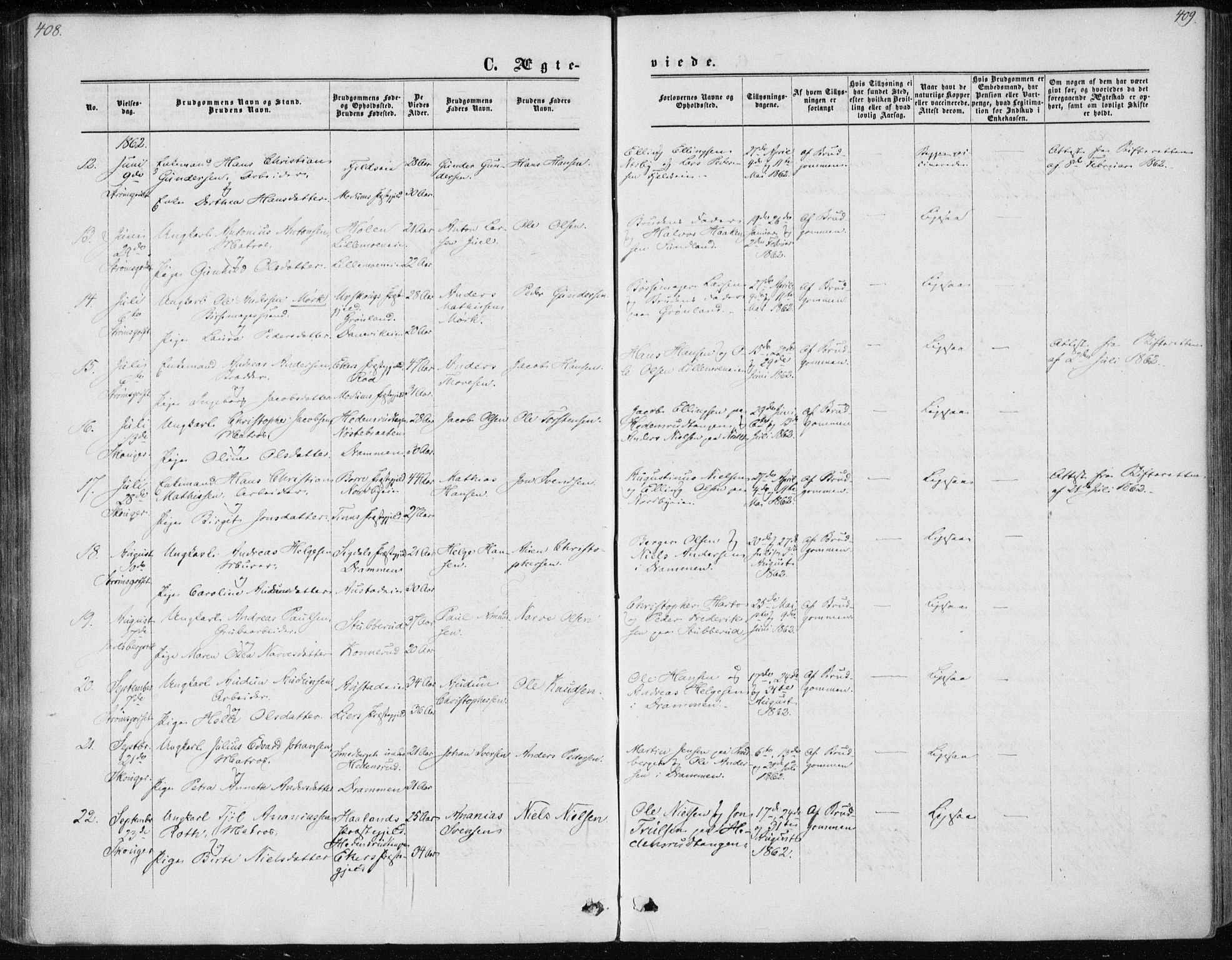 Skoger kirkebøker, AV/SAKO-A-59/F/Fa/L0004: Parish register (official) no. I 4, 1862-1872, p. 408-409