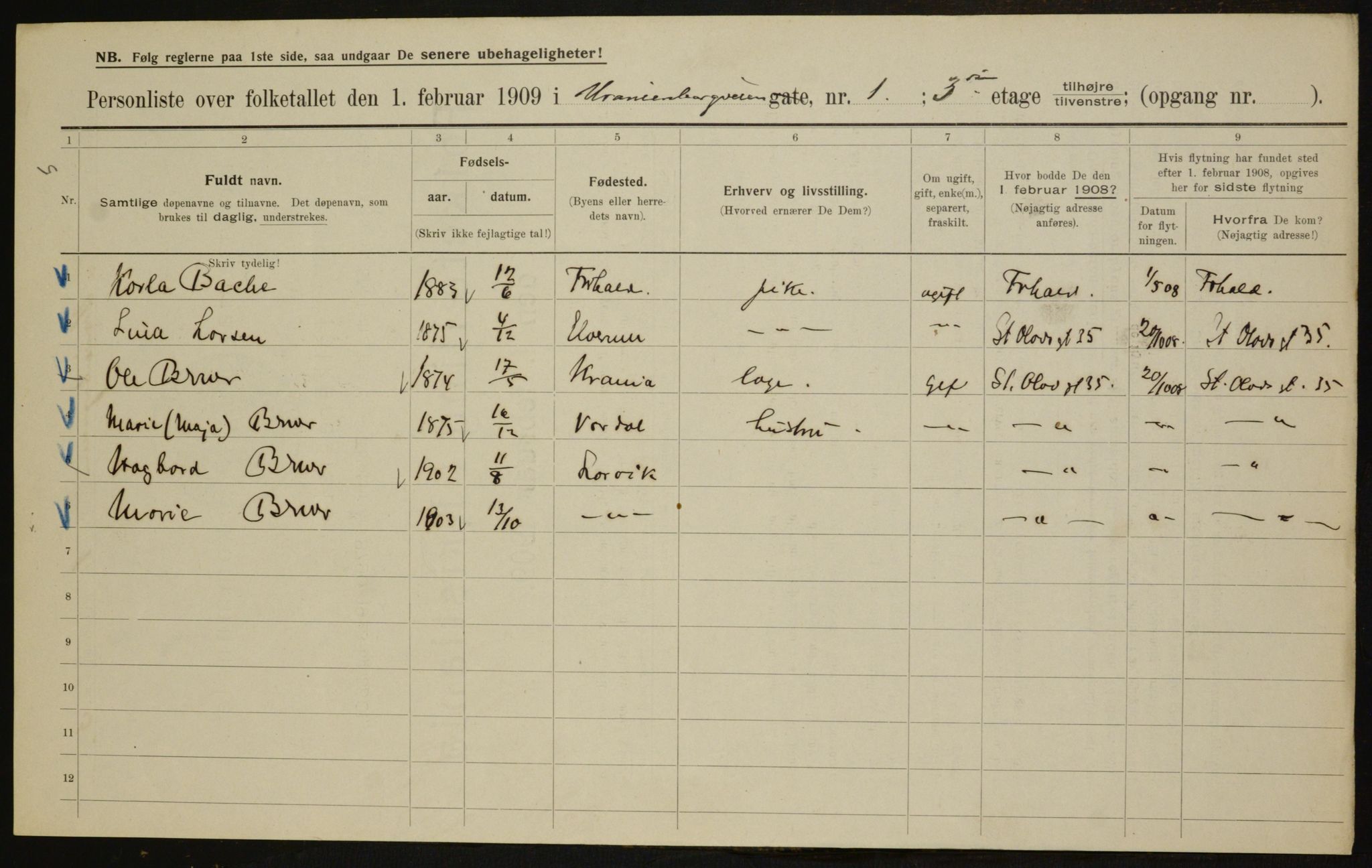 OBA, Municipal Census 1909 for Kristiania, 1909, p. 109172