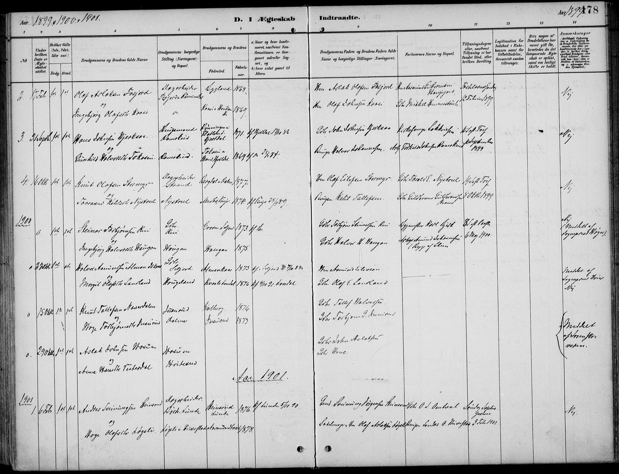 Kviteseid kirkebøker, AV/SAKO-A-276/F/Fb/L0002: Parish register (official) no. II 2, 1882-1916, p. 178