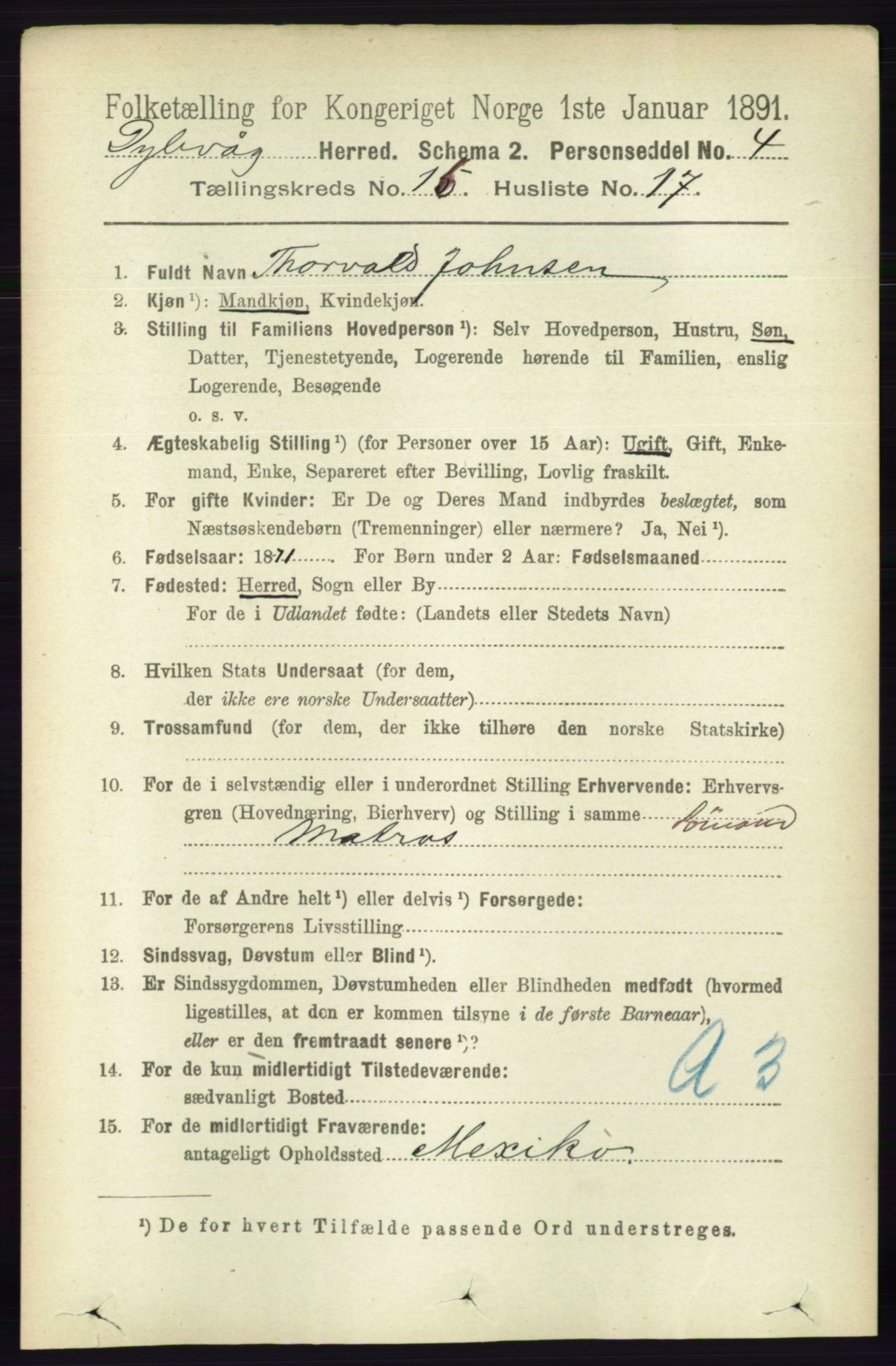 RA, 1891 census for 0915 Dypvåg, 1891, p. 6502