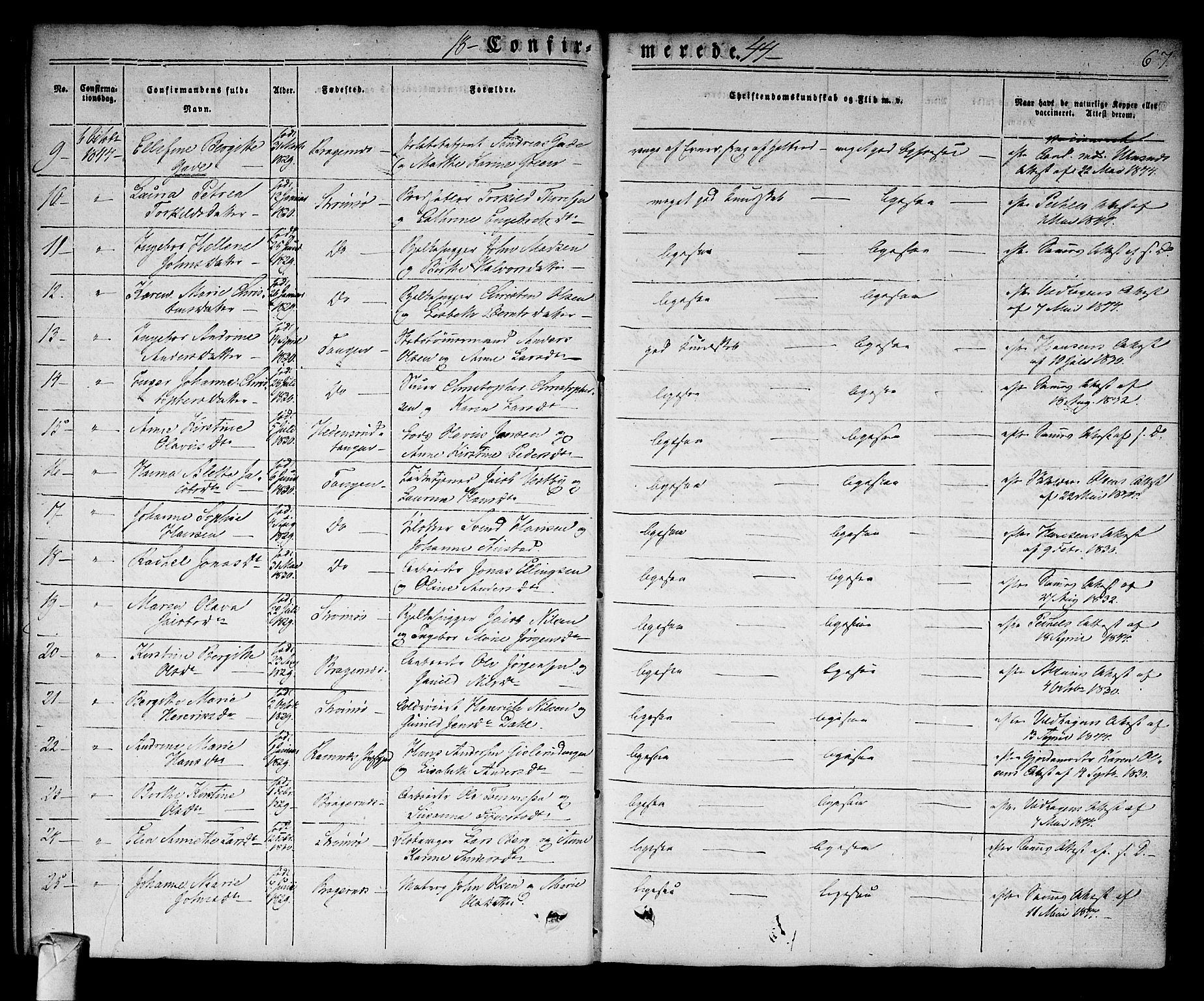 Strømsø kirkebøker, AV/SAKO-A-246/F/Fa/L0013: Parish register (official) no. I 13, 1830-1847, p. 67