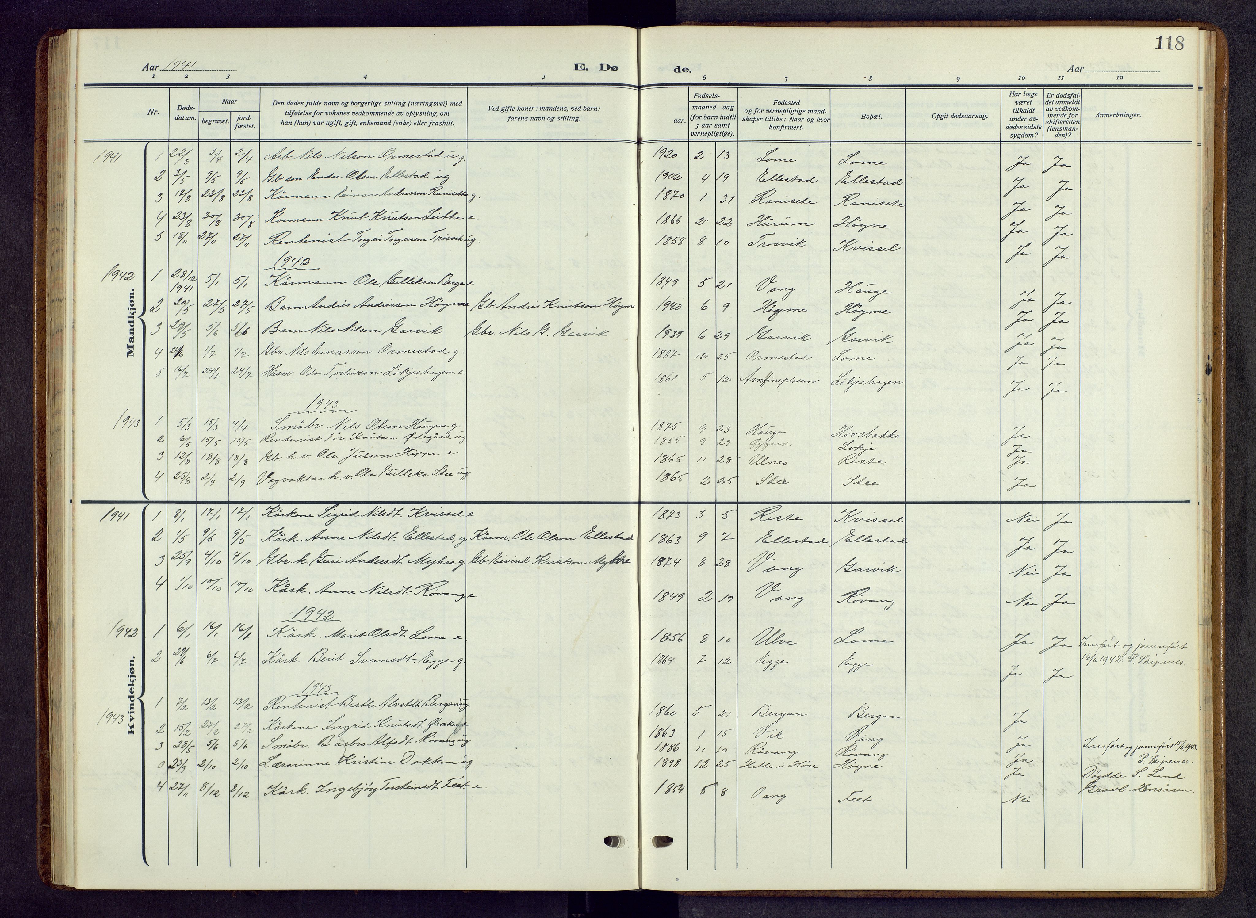 Vestre Slidre prestekontor, AV/SAH-PREST-136/H/Ha/Hab/L0009: Parish register (copy) no. 9, 1914-1970, p. 118