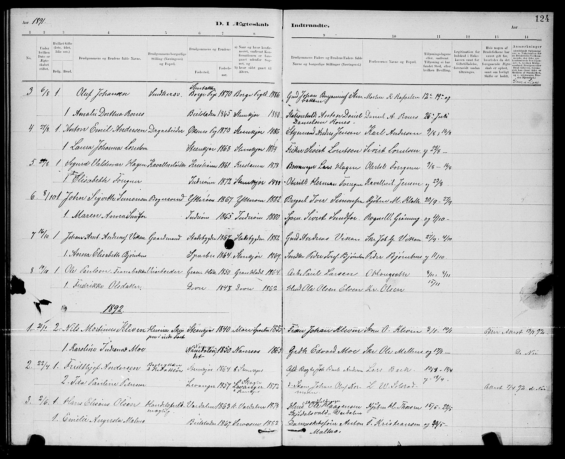 Ministerialprotokoller, klokkerbøker og fødselsregistre - Nord-Trøndelag, AV/SAT-A-1458/739/L0374: Parish register (copy) no. 739C02, 1883-1898, p. 124