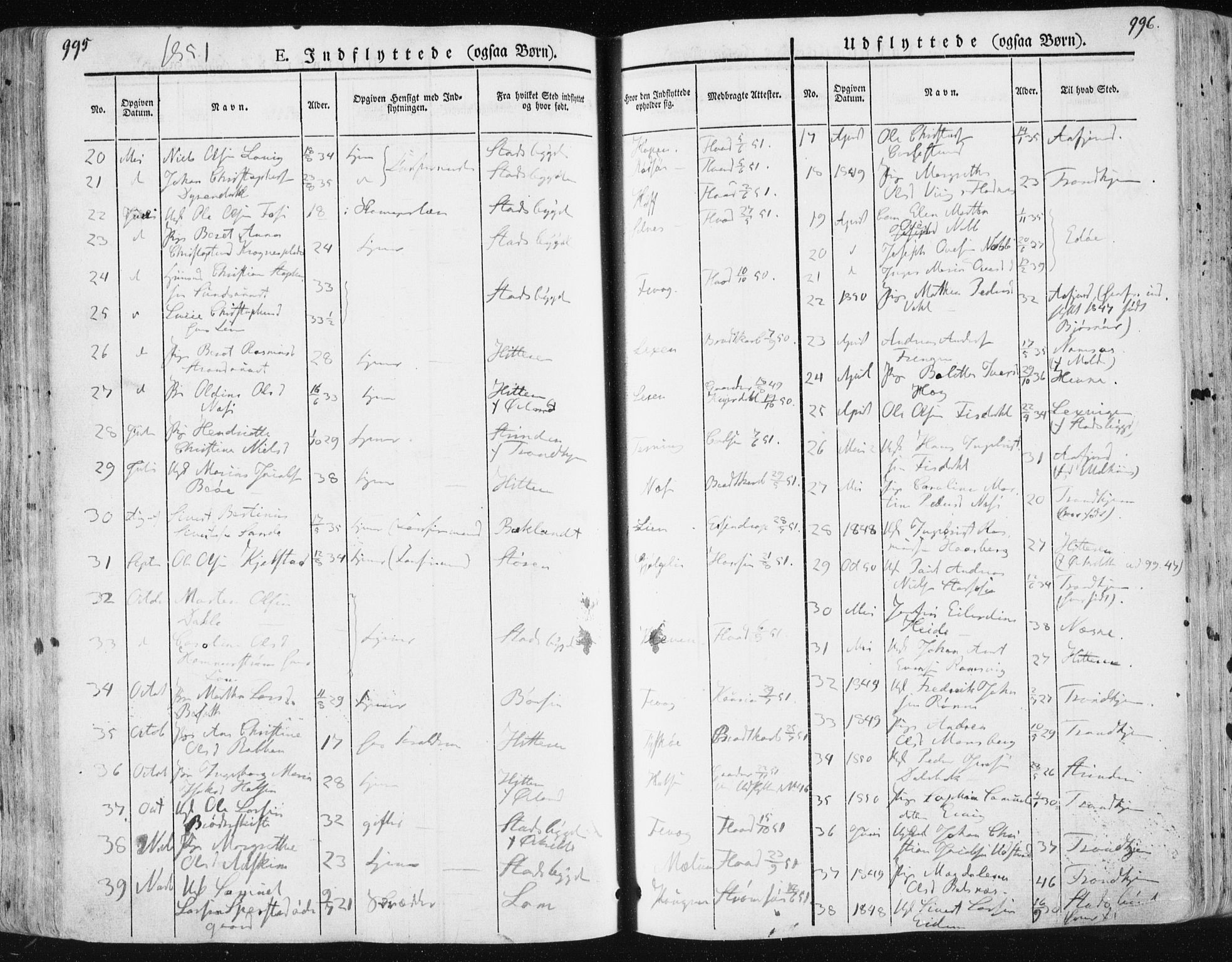 Ministerialprotokoller, klokkerbøker og fødselsregistre - Sør-Trøndelag, SAT/A-1456/659/L0736: Parish register (official) no. 659A06, 1842-1856, p. 995-996