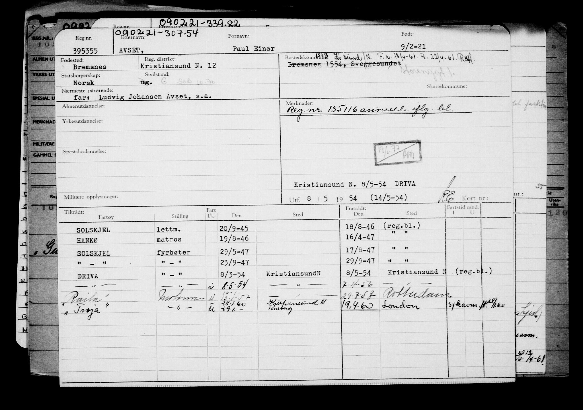 Direktoratet for sjømenn, AV/RA-S-3545/G/Gb/L0190: Hovedkort, 1921, p. 207