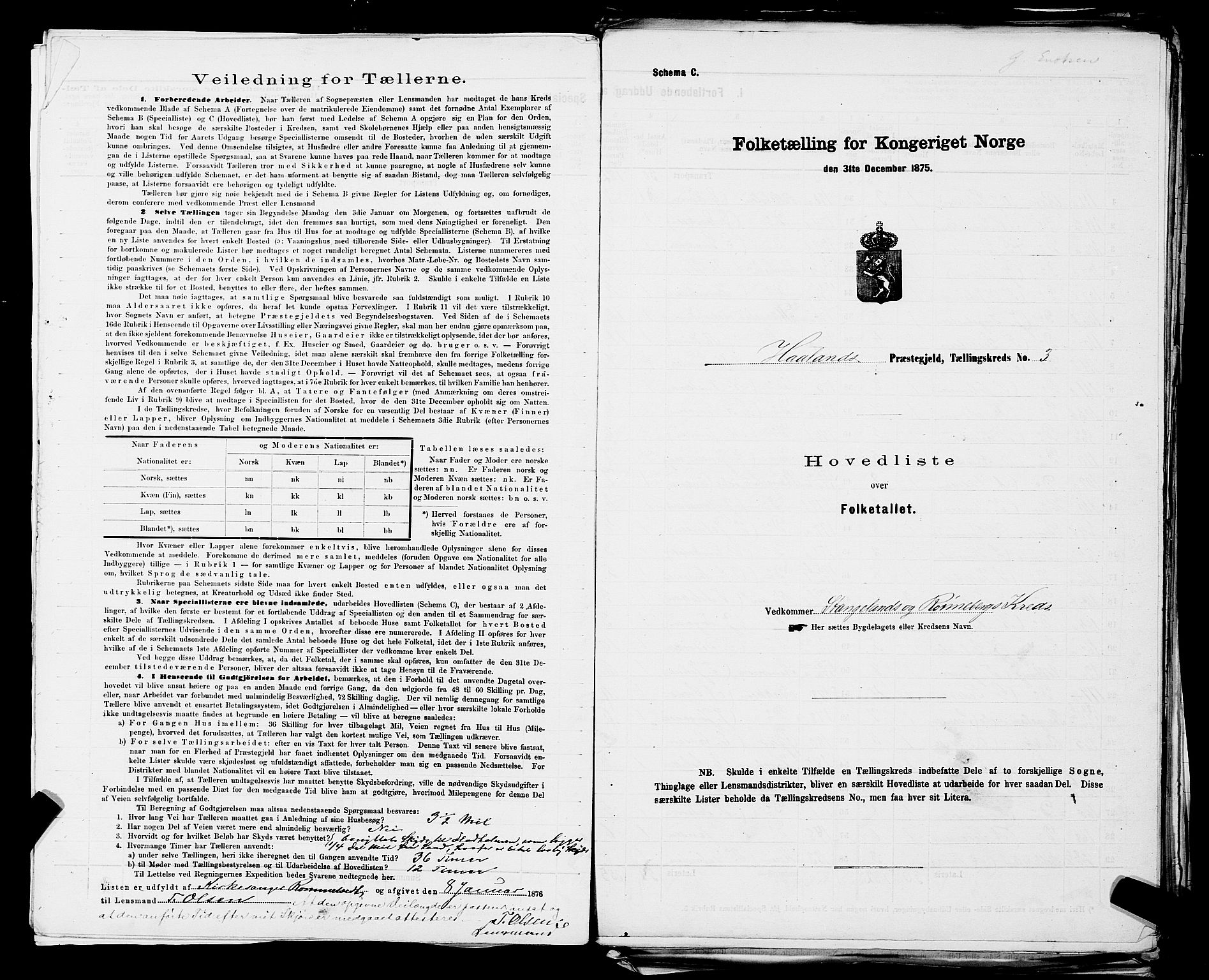 SAST, 1875 census for 1124P Håland, 1875, p. 16