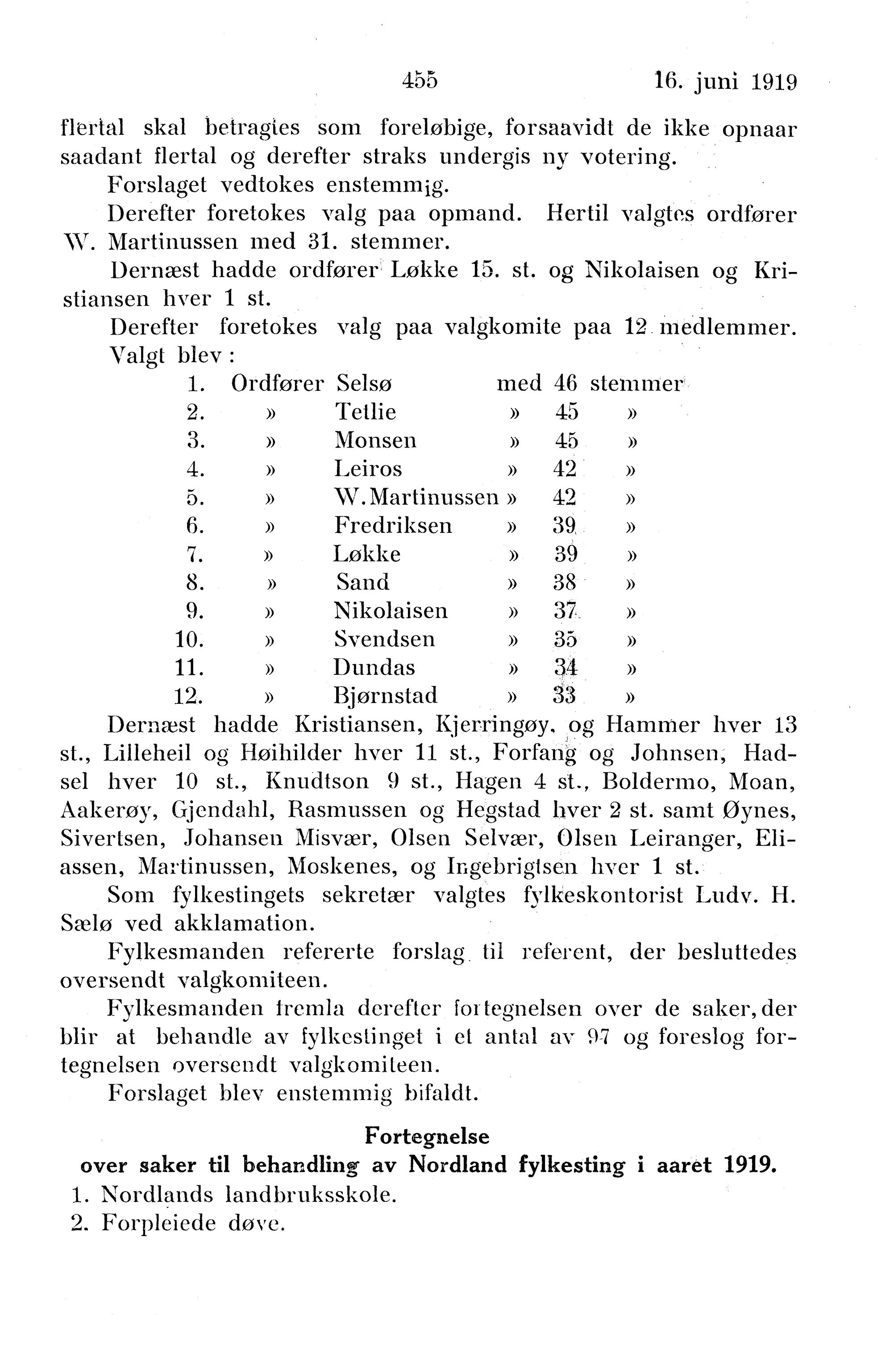 Nordland Fylkeskommune. Fylkestinget, AIN/NFK-17/176/A/Ac/L0042: Fylkestingsforhandlinger 1919, 1919, p. 455