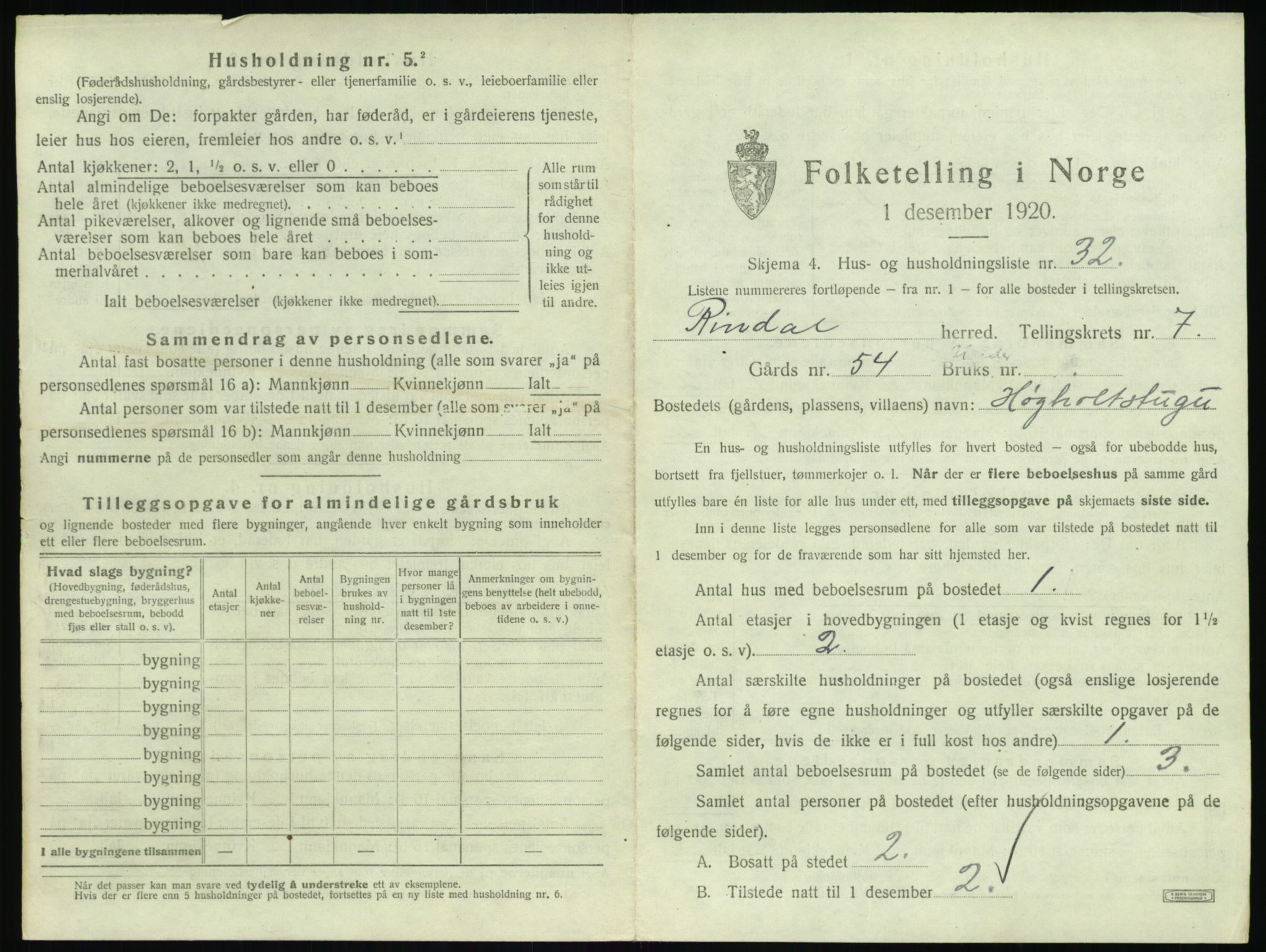 SAT, 1920 census for Rindal, 1920, p. 532