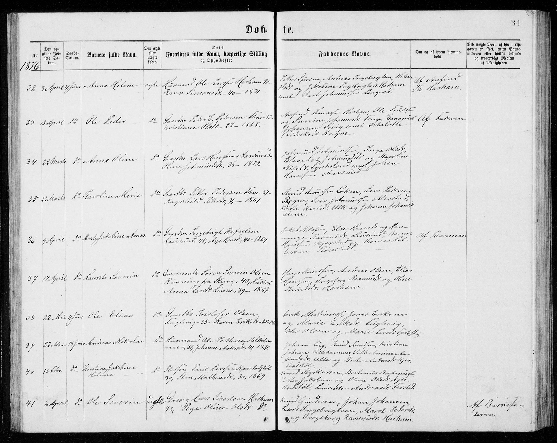 Ministerialprotokoller, klokkerbøker og fødselsregistre - Møre og Romsdal, AV/SAT-A-1454/536/L0509: Parish register (copy) no. 536C04, 1871-1881, p. 34