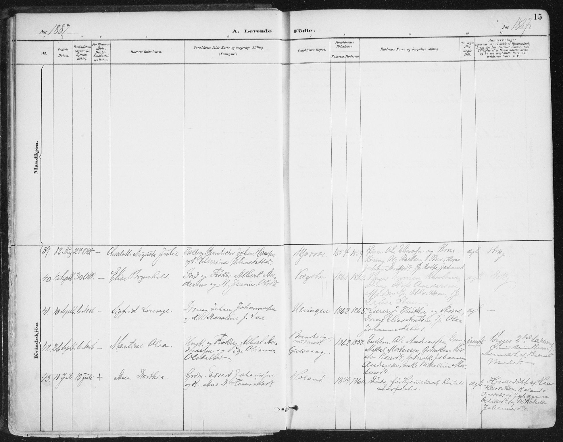 Ministerialprotokoller, klokkerbøker og fødselsregistre - Nordland, AV/SAT-A-1459/816/L0244: Parish register (official) no. 816A10, 1886-1903, p. 15