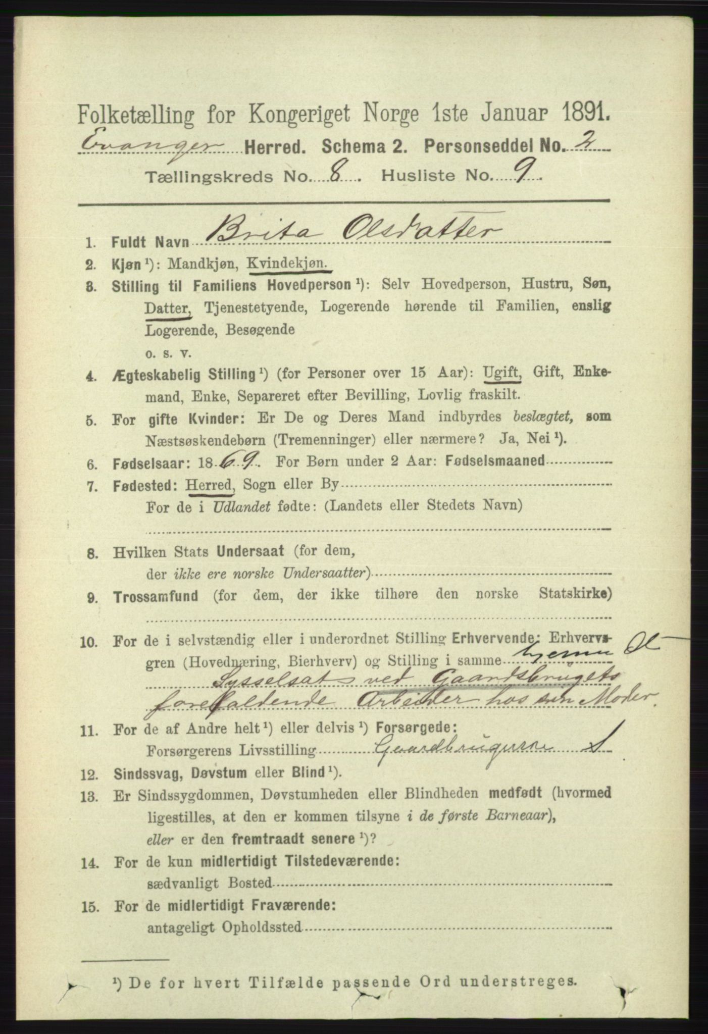 RA, 1891 census for 1237 Evanger, 1891, p. 2313