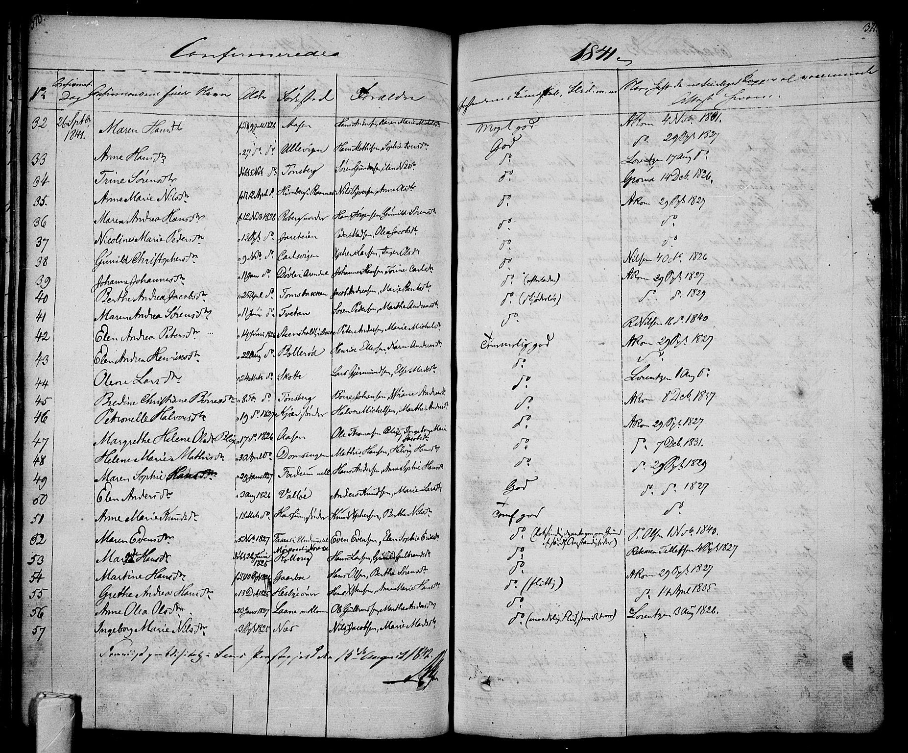 Sem kirkebøker, SAKO/A-5/F/Fa/L0005: Parish register (official) no. I 5, 1825-1842, p. 370-371