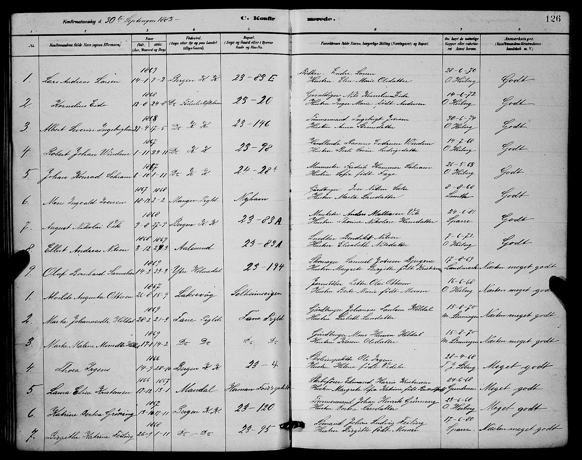 Mariakirken Sokneprestembete, SAB/A-76901/H/Hab/L0004: Parish register (copy) no. A 4, 1878-1892, p. 126