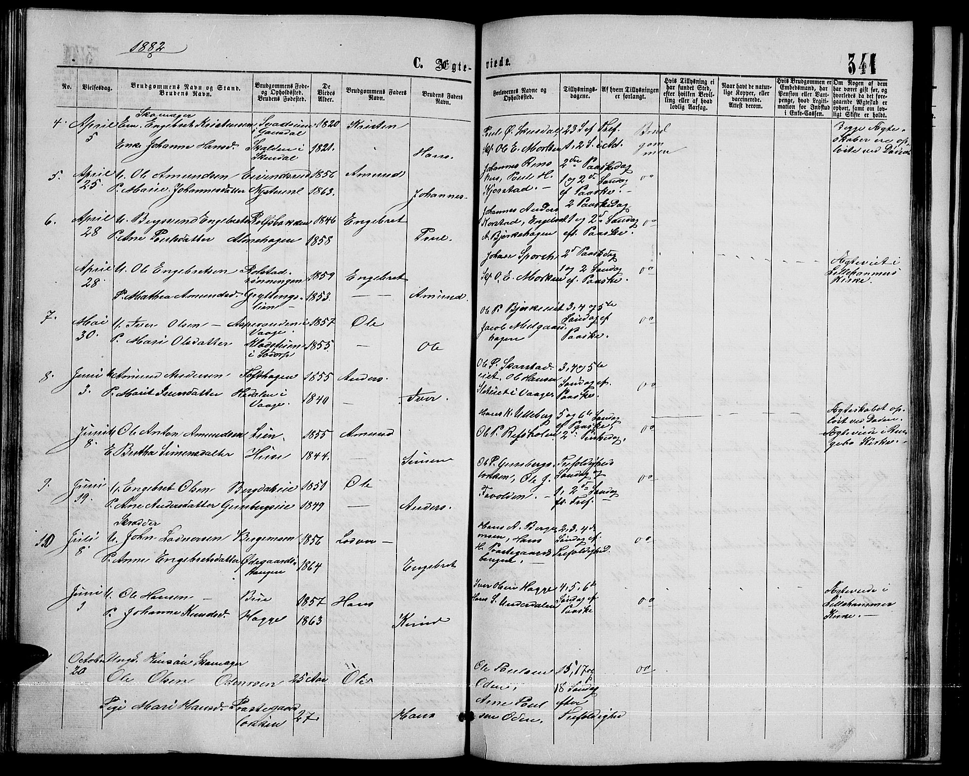 Sør-Fron prestekontor, SAH/PREST-010/H/Ha/Hab/L0002: Parish register (copy) no. 2, 1864-1883, p. 341
