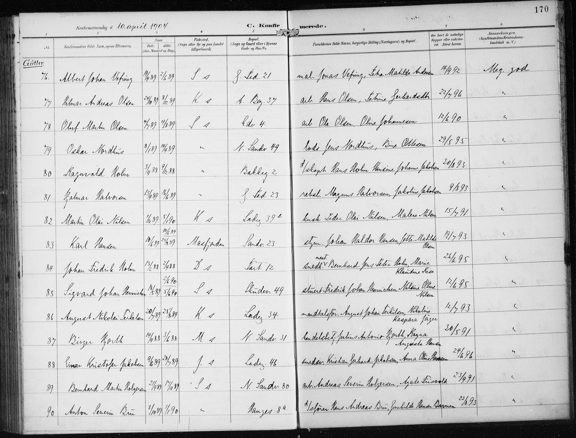 Sandviken Sokneprestembete, AV/SAB-A-77601/H/Ha/L0010: Parish register (official) no. C 1, 1895-1905, p. 170