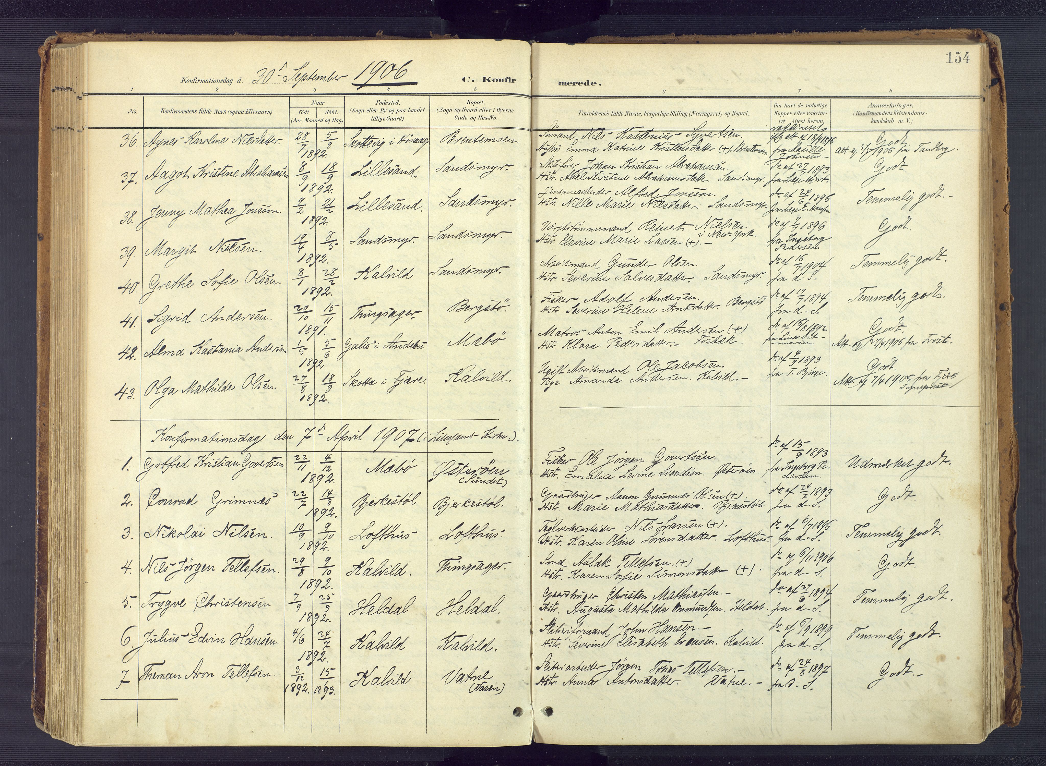 Vestre Moland sokneprestkontor, SAK/1111-0046/F/Fa/Fab/L0010: Parish register (official) no. A 10, 1900-1926, p. 154