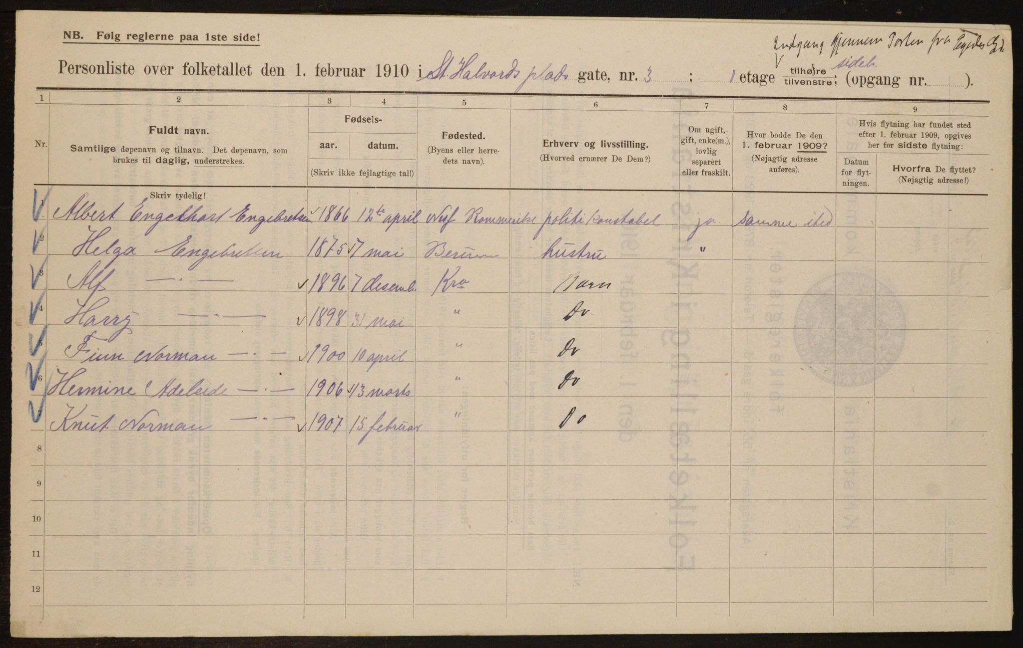 OBA, Municipal Census 1910 for Kristiania, 1910, p. 84070