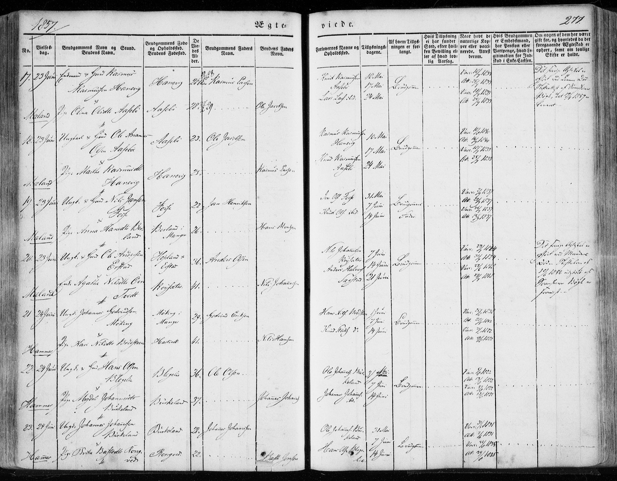 Hamre sokneprestembete, SAB/A-75501/H/Ha/Haa/Haaa/L0013: Parish register (official) no. A 13, 1846-1857, p. 277