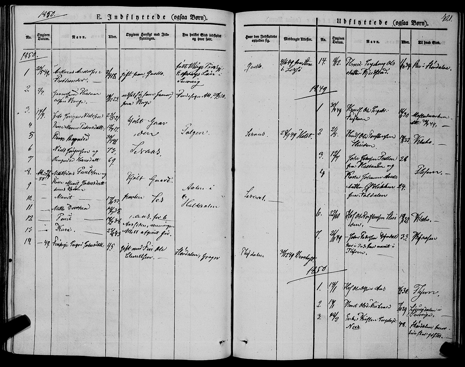 Ministerialprotokoller, klokkerbøker og fødselsregistre - Sør-Trøndelag, SAT/A-1456/695/L1145: Parish register (official) no. 695A06 /1, 1843-1859, p. 421