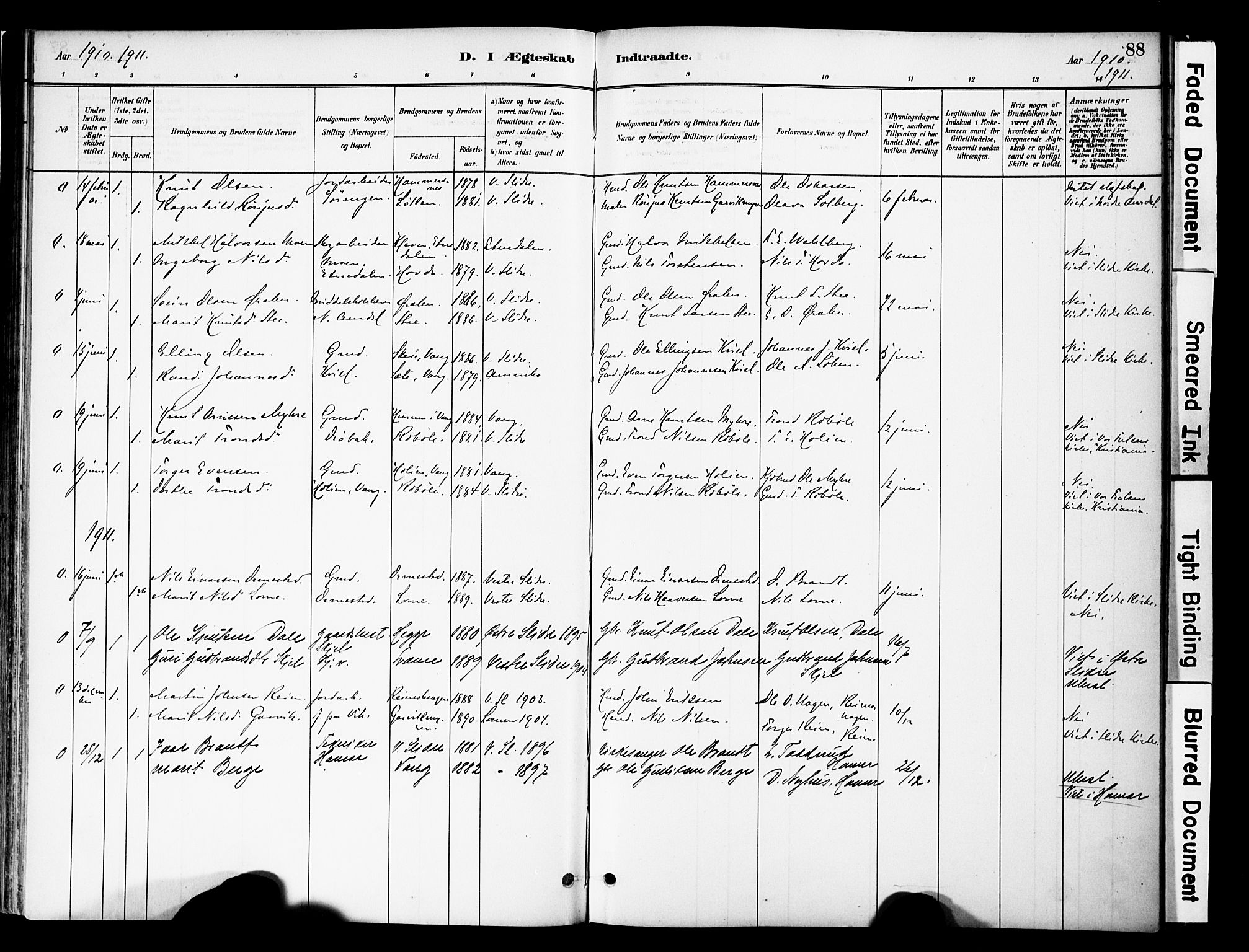 Vestre Slidre prestekontor, SAH/PREST-136/H/Ha/Haa/L0005: Parish register (official) no. 5, 1881-1912, p. 88