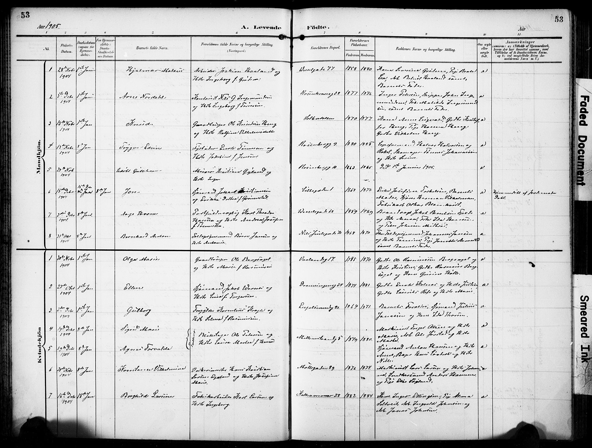 Domkirken sokneprestkontor, SAST/A-101812/001/30/30BB/L0018: Parish register (copy) no. B 18, 1903-1915, p. 53