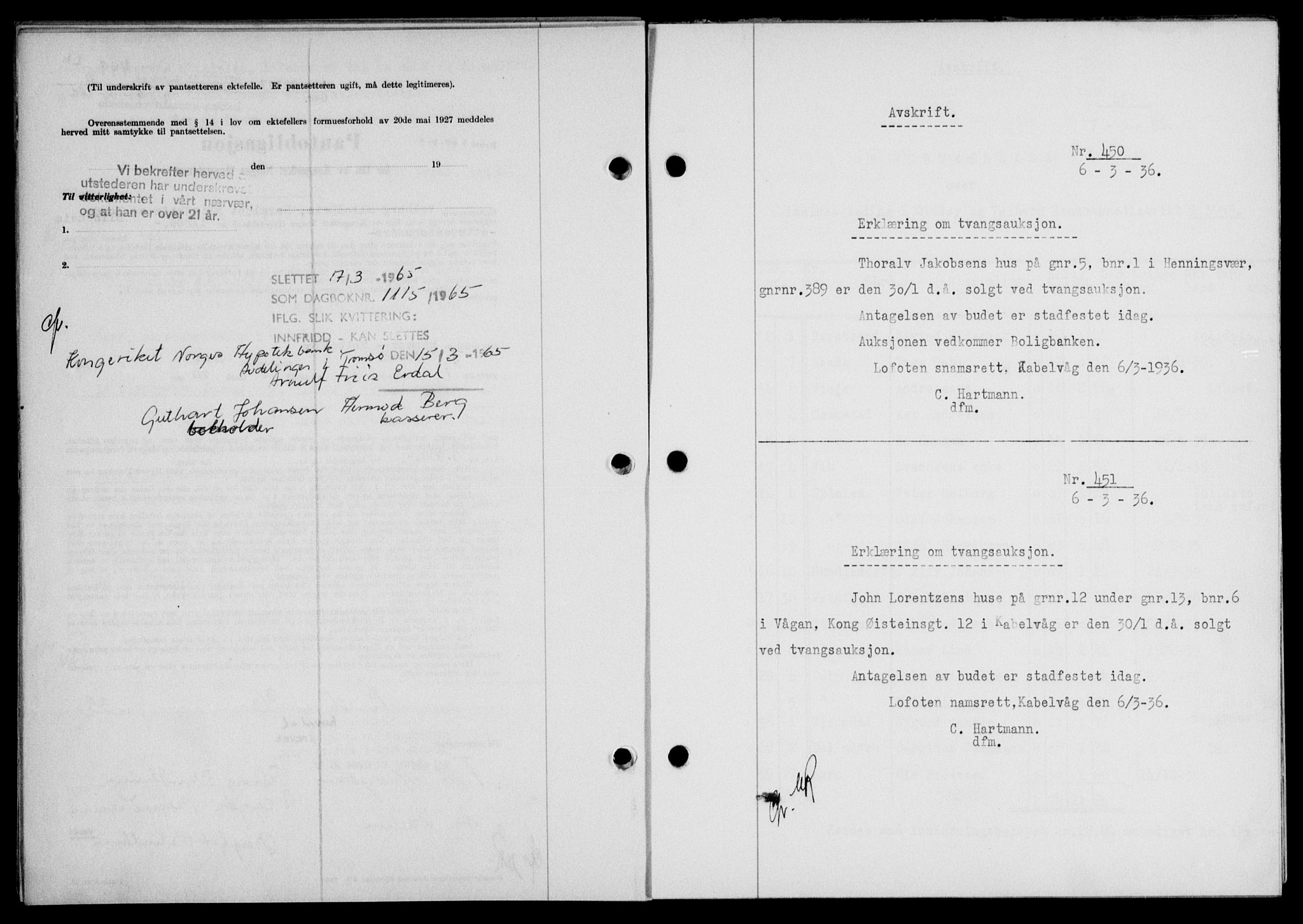 Lofoten sorenskriveri, SAT/A-0017/1/2/2C/L0033b: Mortgage book no. 33b, 1936-1936, Diary no: : 450/1936