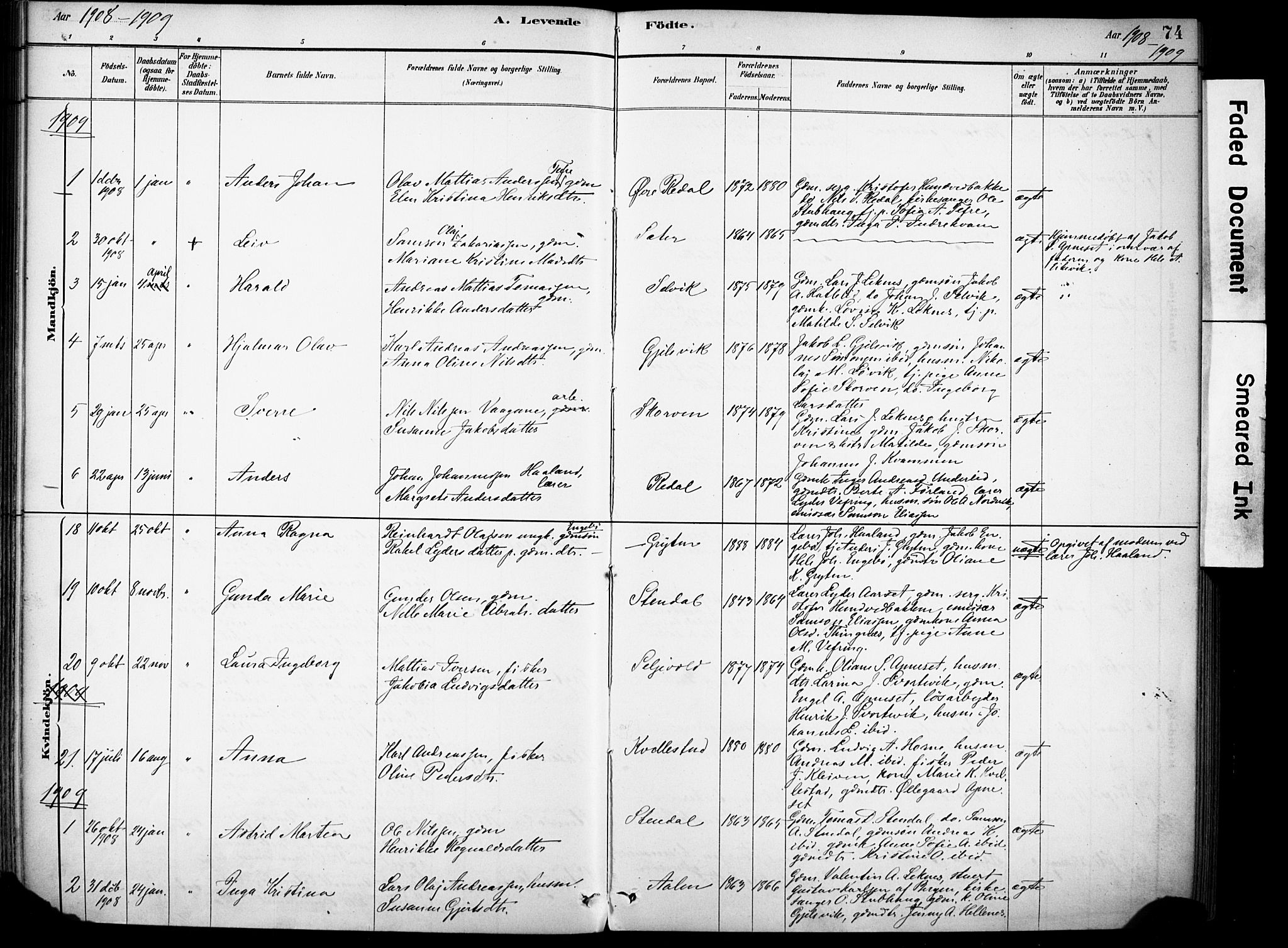 Førde sokneprestembete, SAB/A-79901/H/Haa/Haae/L0001: Parish register (official) no. E 1, 1881-1911, p. 74