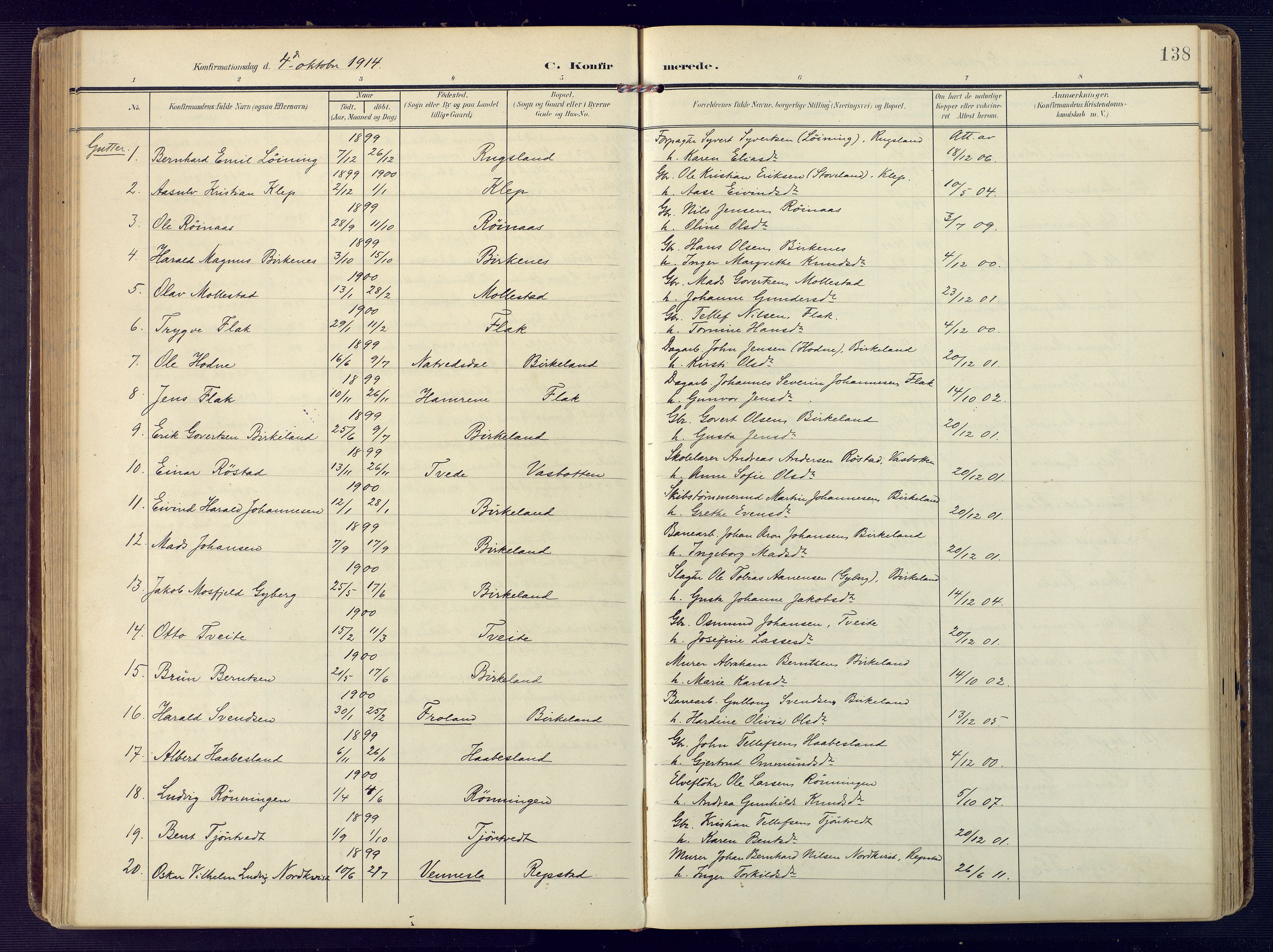 Birkenes sokneprestkontor, AV/SAK-1111-0004/F/Fa/L0006: Parish register (official) no. A 6, 1908-1932, p. 138