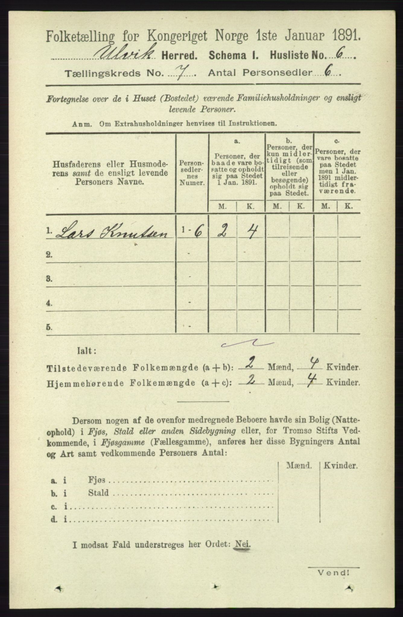 RA, 1891 census for 1233 Ulvik, 1891, p. 2230