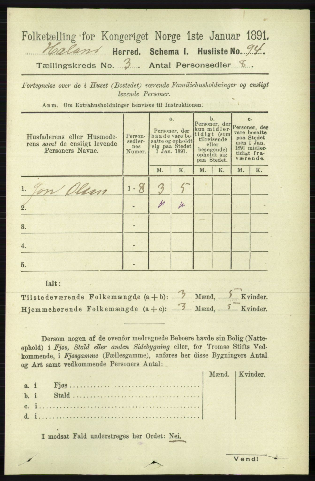 RA, 1891 census for 1124 Haaland, 1891, p. 1700