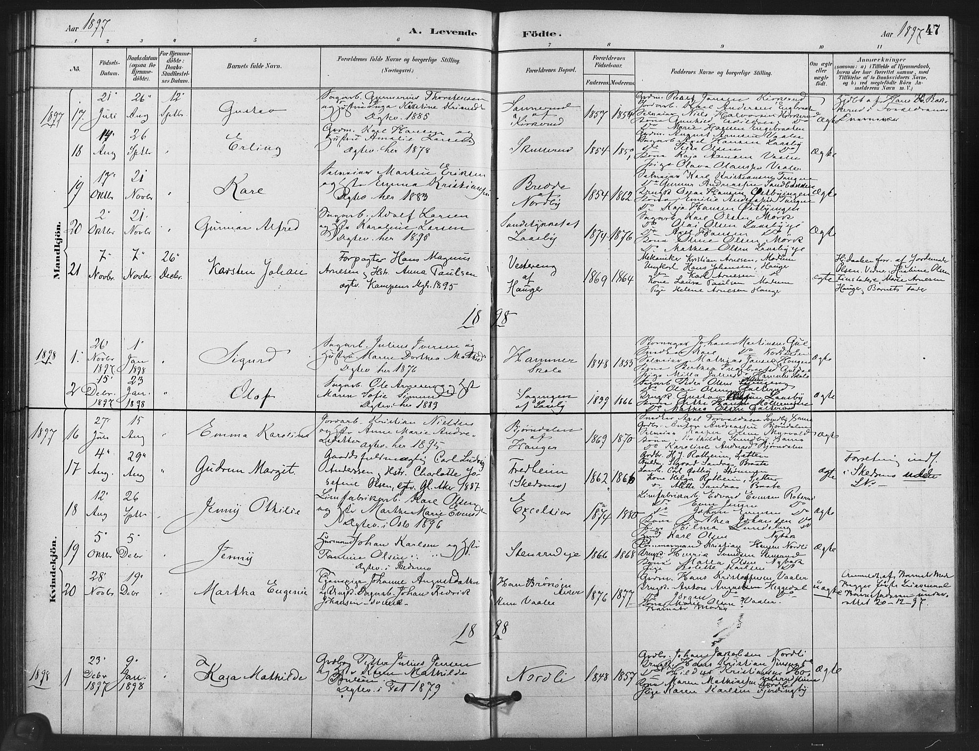 Skedsmo prestekontor Kirkebøker, AV/SAO-A-10033a/F/Fb/L0001: Parish register (official) no. II 1, 1883-1901, p. 47