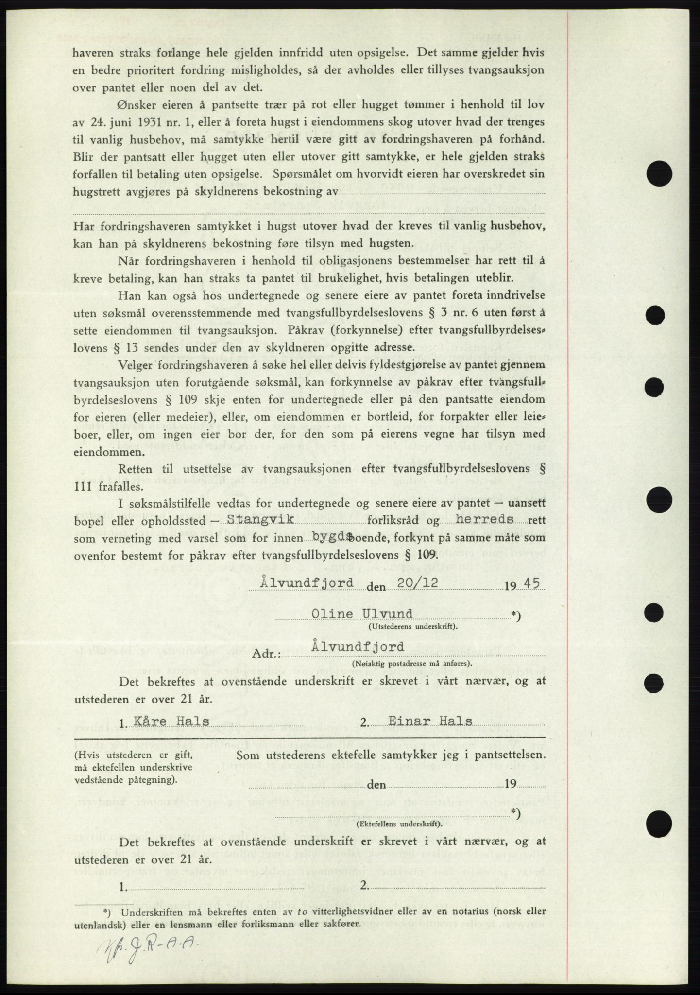 Nordmøre sorenskriveri, AV/SAT-A-4132/1/2/2Ca: Mortgage book no. B93b, 1946-1946, Diary no: : 111/1946