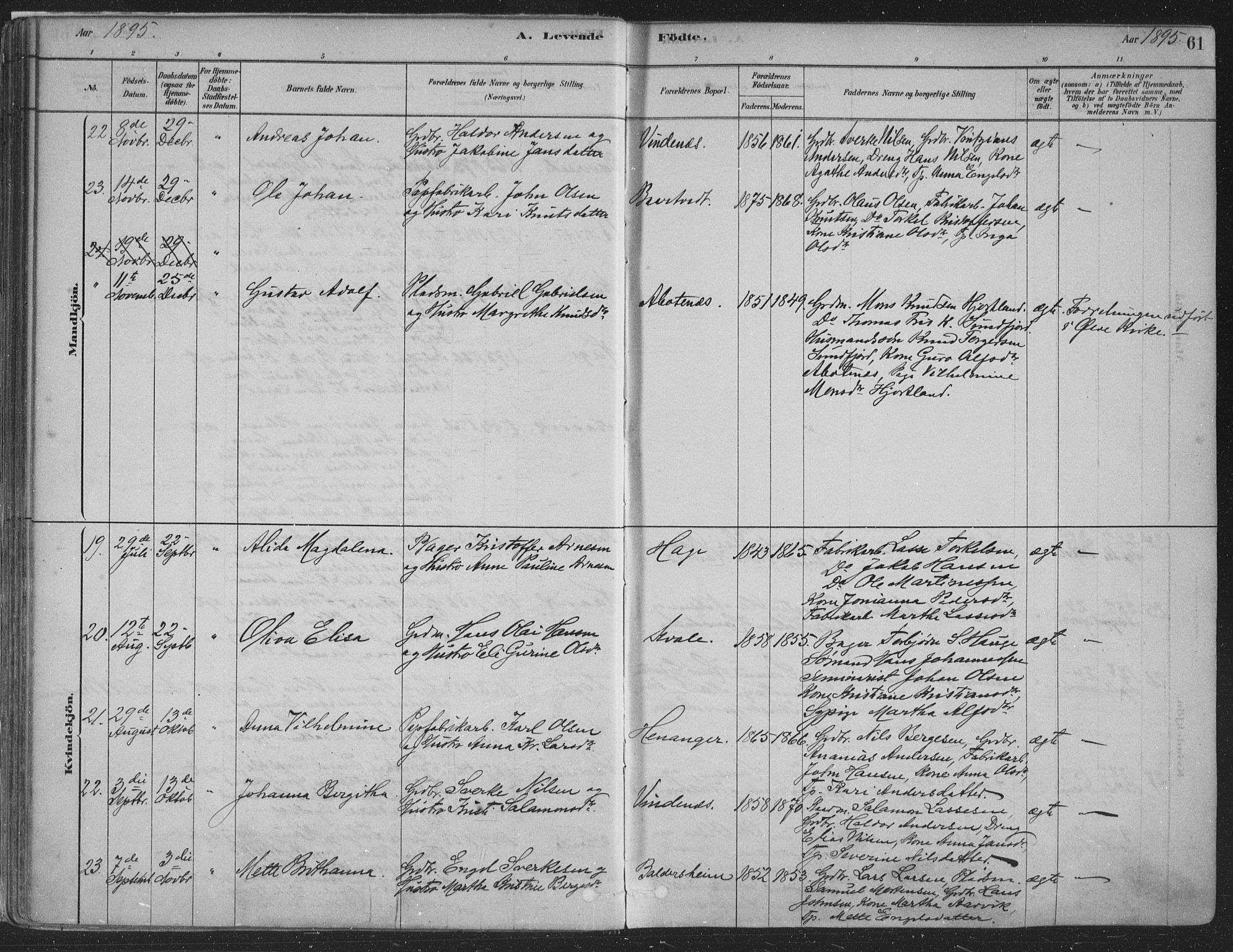 Fusa sokneprestembete, SAB/A-75401/H/Haa: Parish register (official) no. D 1, 1880-1938, p. 61