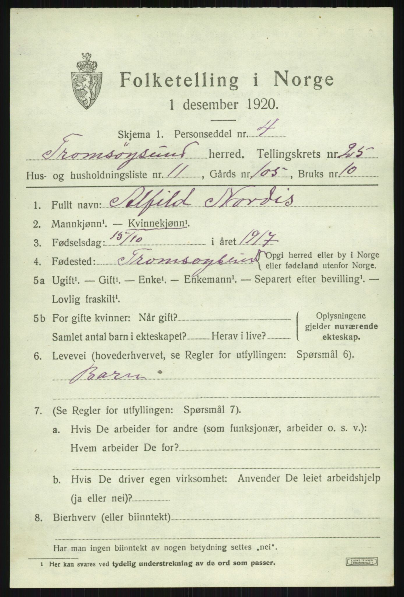 SATØ, 1920 census for Tromsøysund, 1920, p. 12178