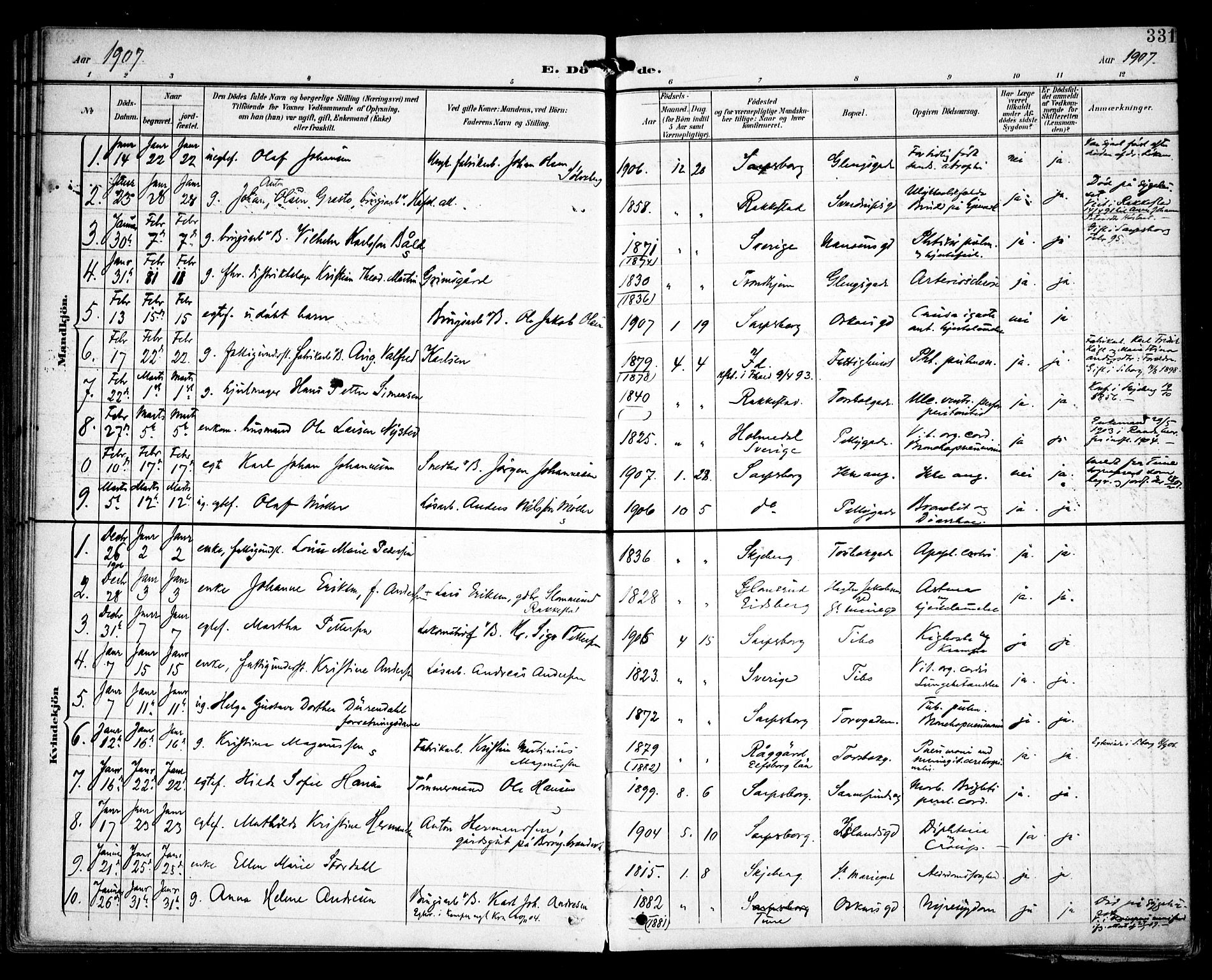 Sarpsborg prestekontor Kirkebøker, AV/SAO-A-2006/F/Fa/L0006: Parish register (official) no. 6, 1900-1909, p. 331