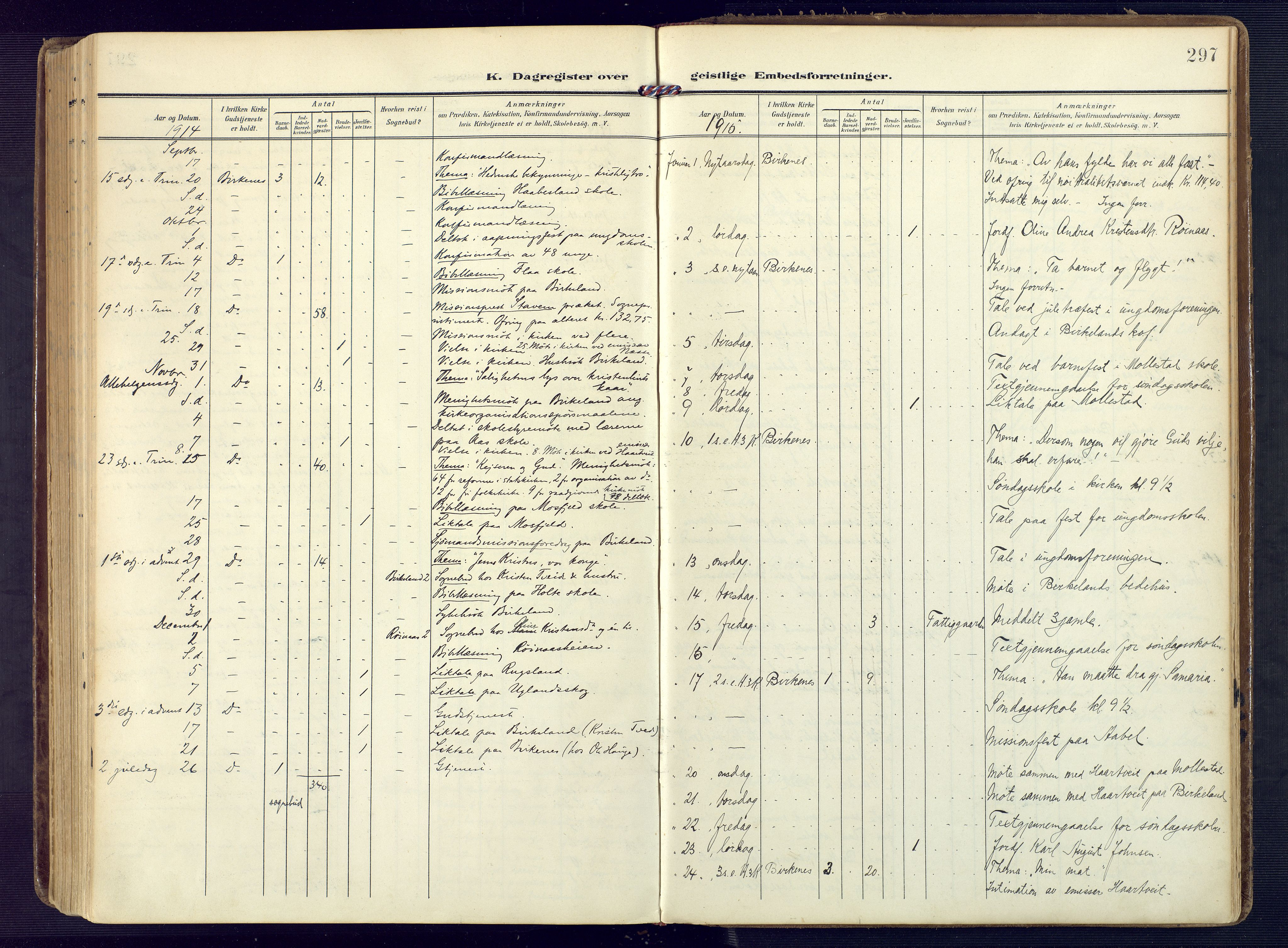 Birkenes sokneprestkontor, AV/SAK-1111-0004/F/Fa/L0006: Parish register (official) no. A 6, 1908-1932, p. 297