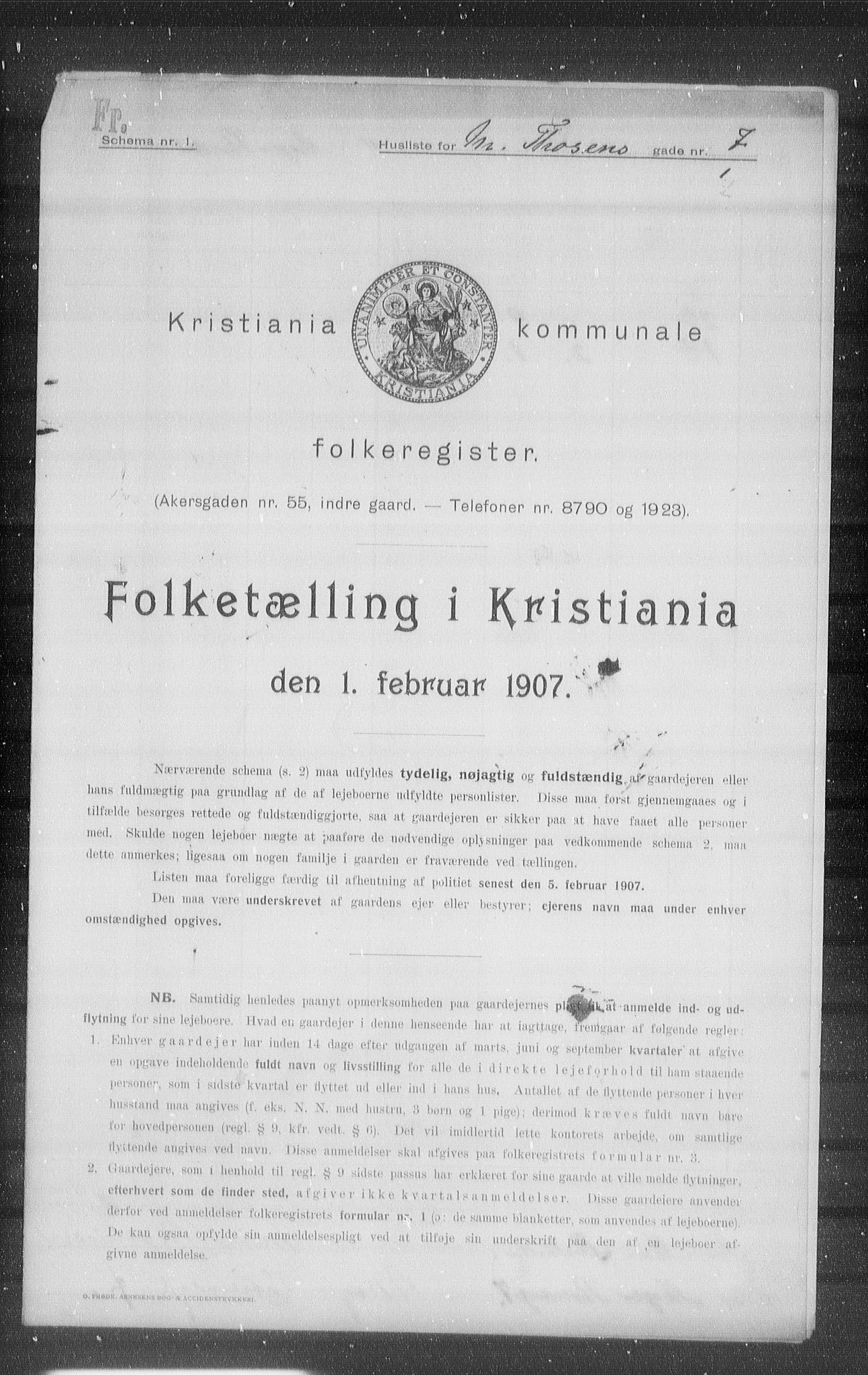 OBA, Municipal Census 1907 for Kristiania, 1907, p. 33497