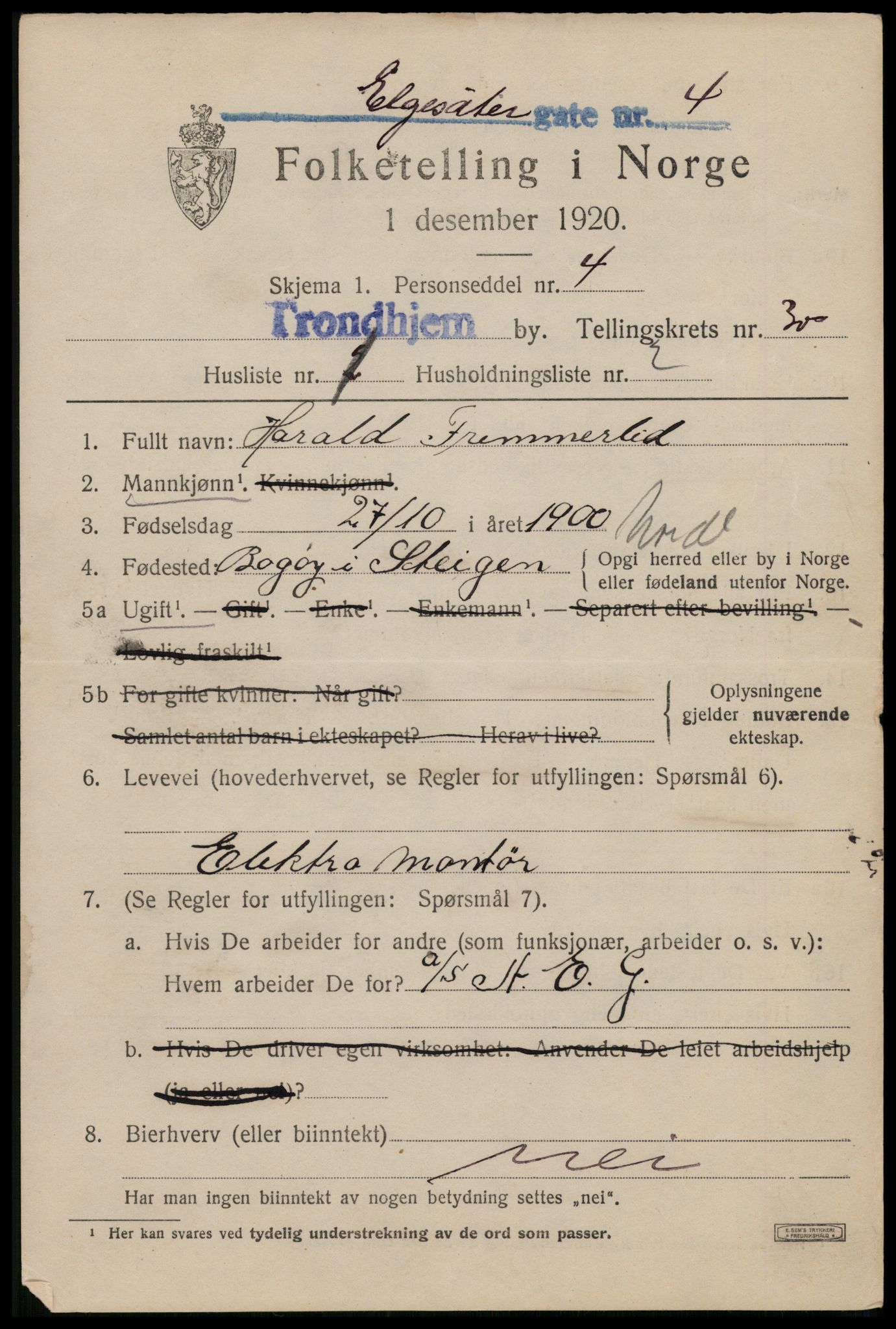 SAT, 1920 census for Trondheim, 1920, p. 73502