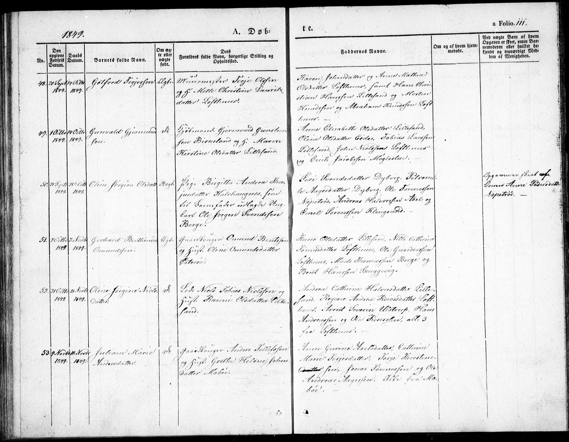 Vestre Moland sokneprestkontor, AV/SAK-1111-0046/F/Fb/Fbb/L0002: Parish register (copy) no. B 2, 1836-1851, p. 111